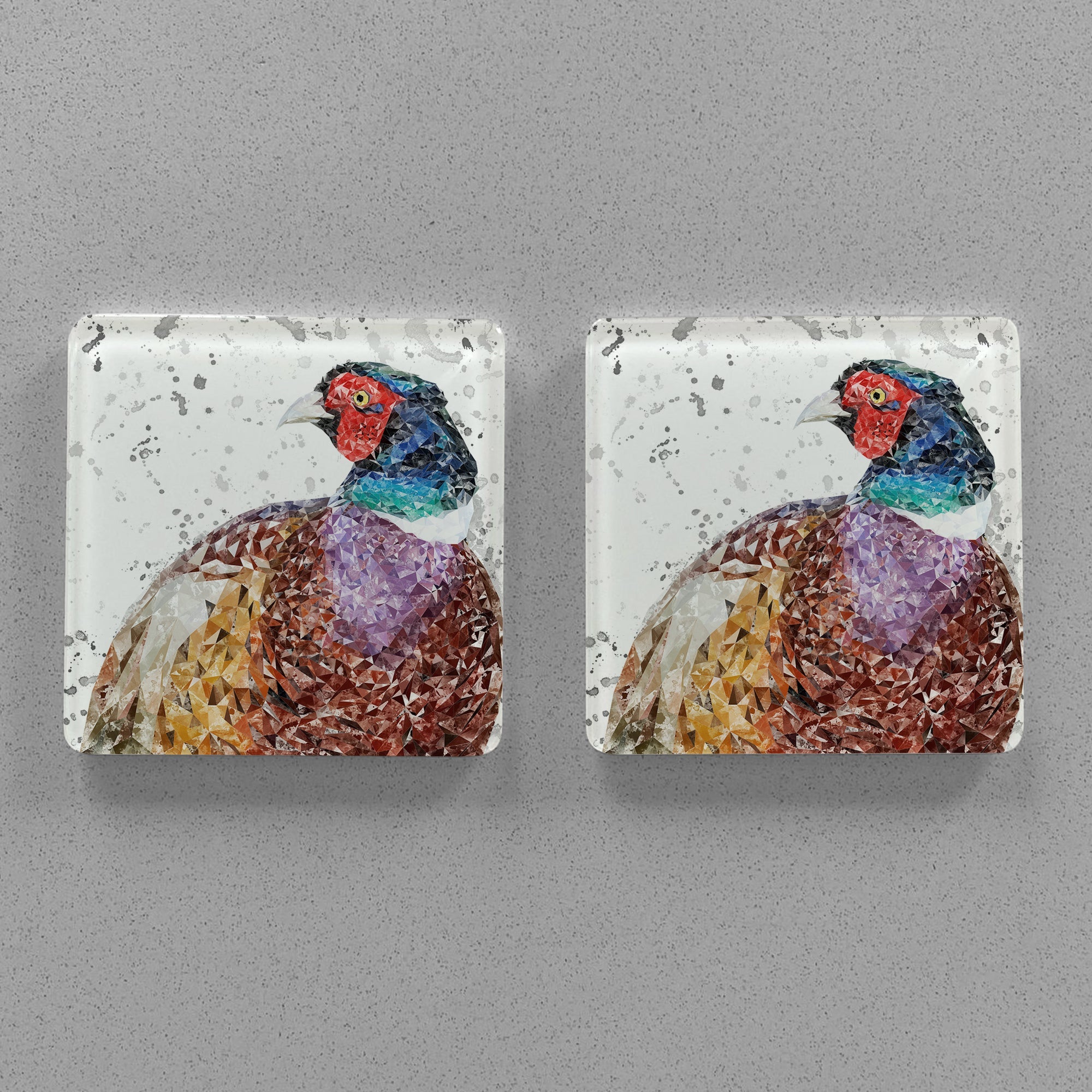 "Marty" Grey Background Splashes Premium Glass Coasters