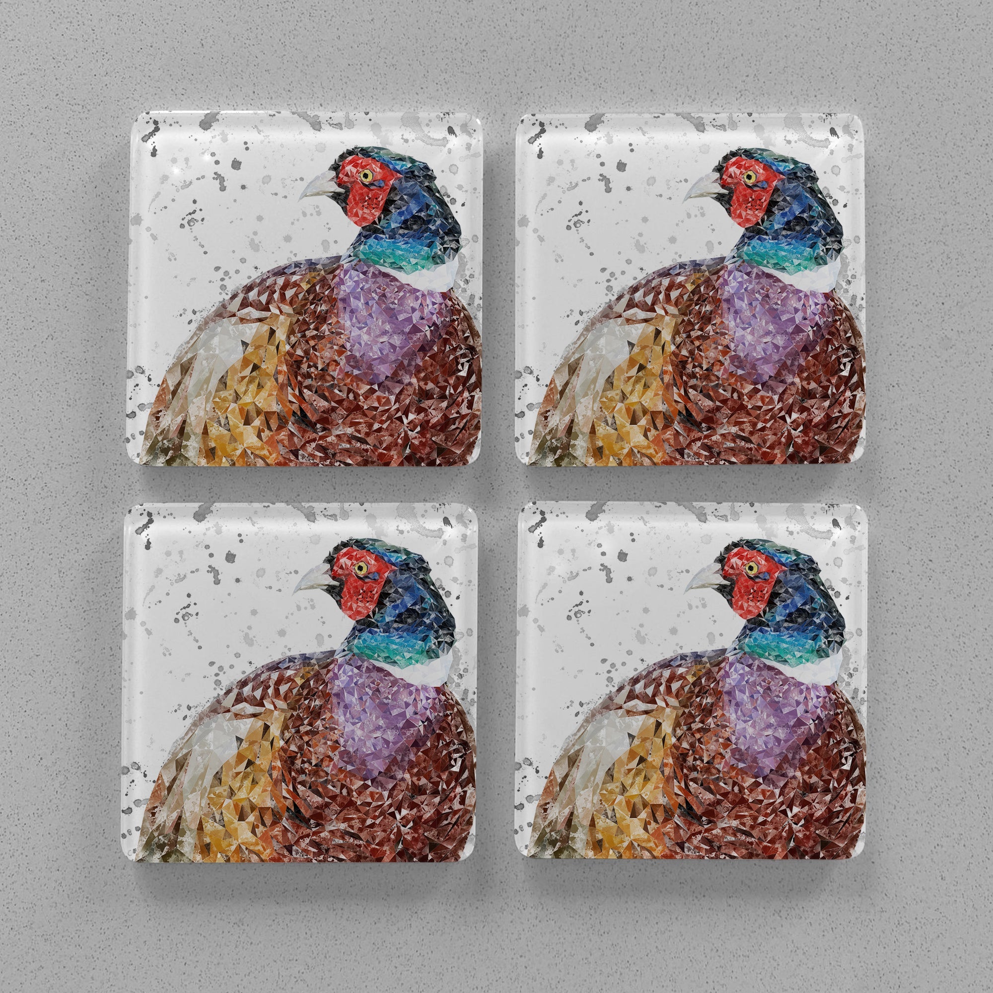 "Marty" Grey Background Splashes Premium Glass Coasters