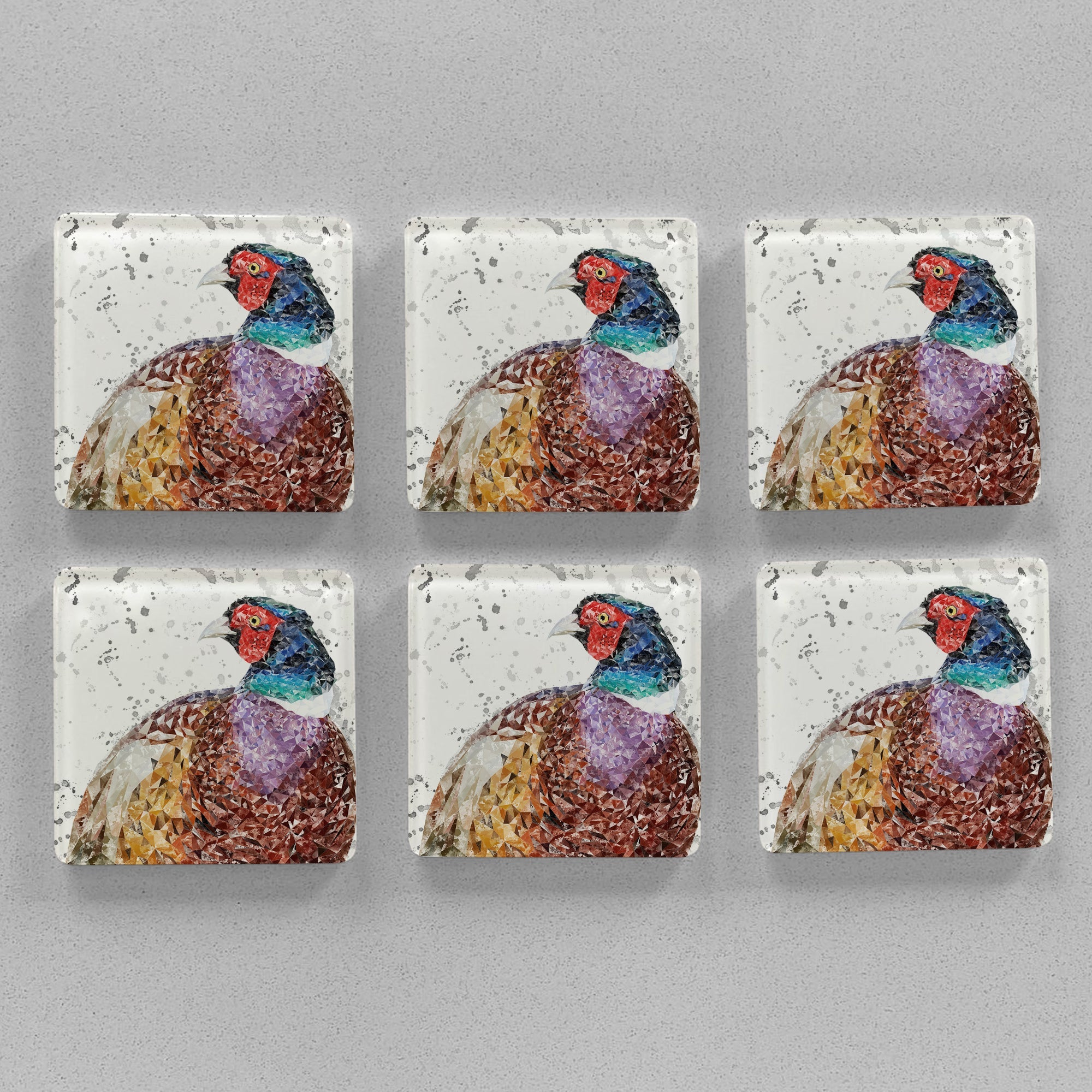 "Marty" Grey Background Splashes Premium Glass Coasters