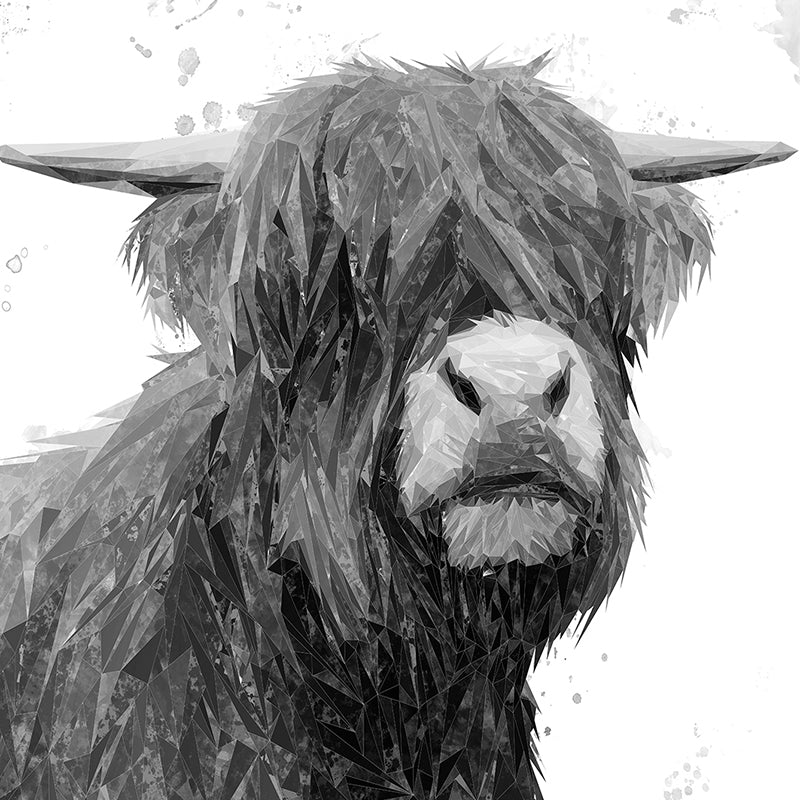 "Henry" The Highland Bull (B&W) Premium Glass Coasters