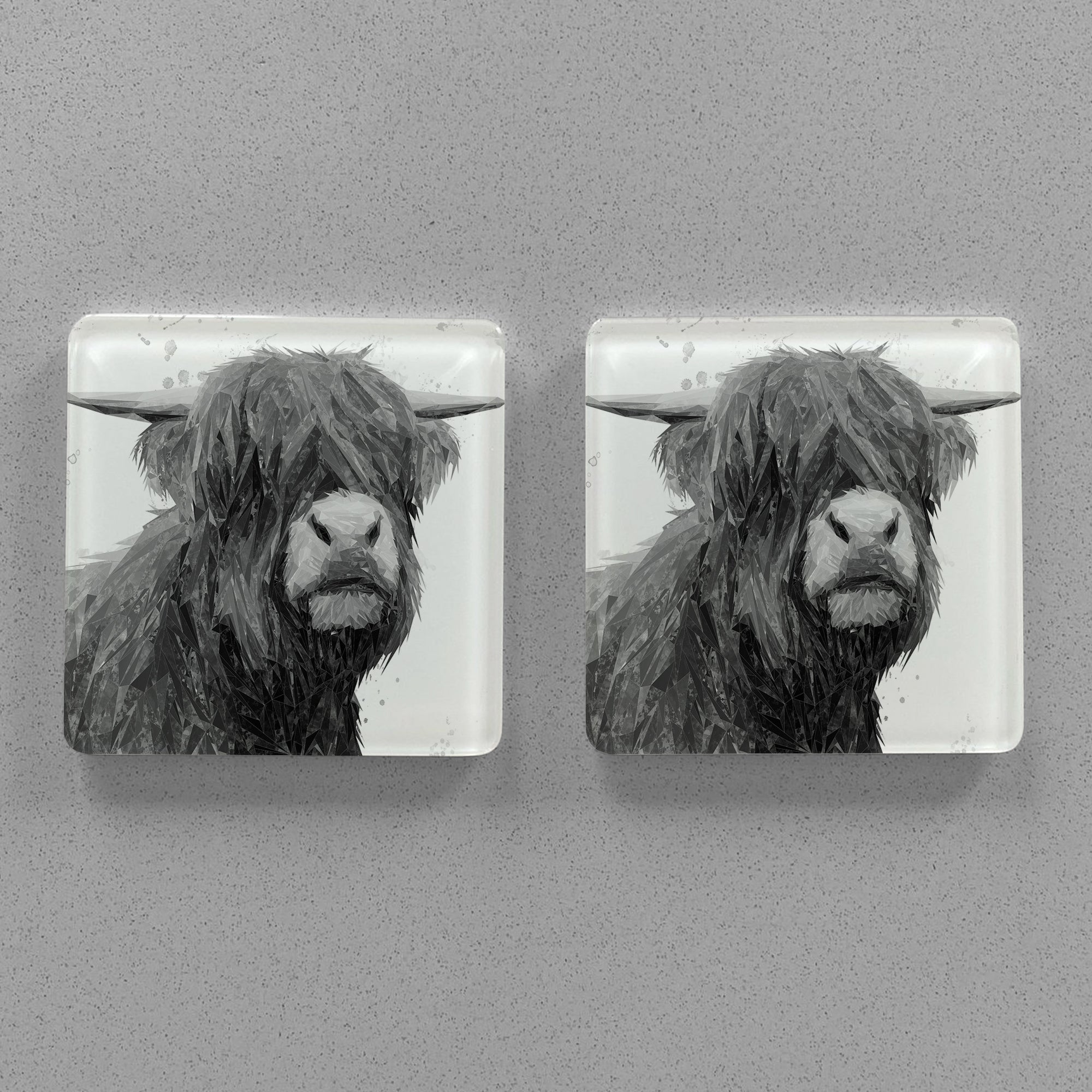 "Henry" The Highland Bull (B&W) Premium Glass Coasters