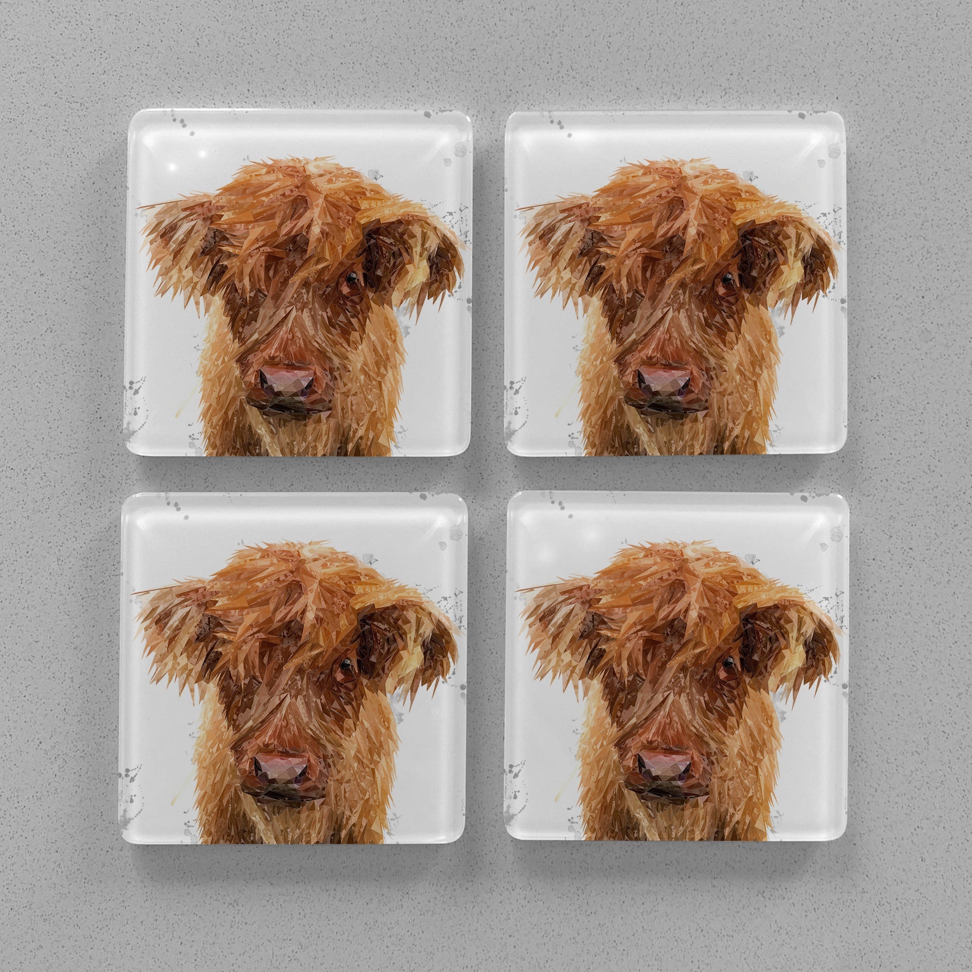"Peeps" The Highland Calf Premium Glass Coasters