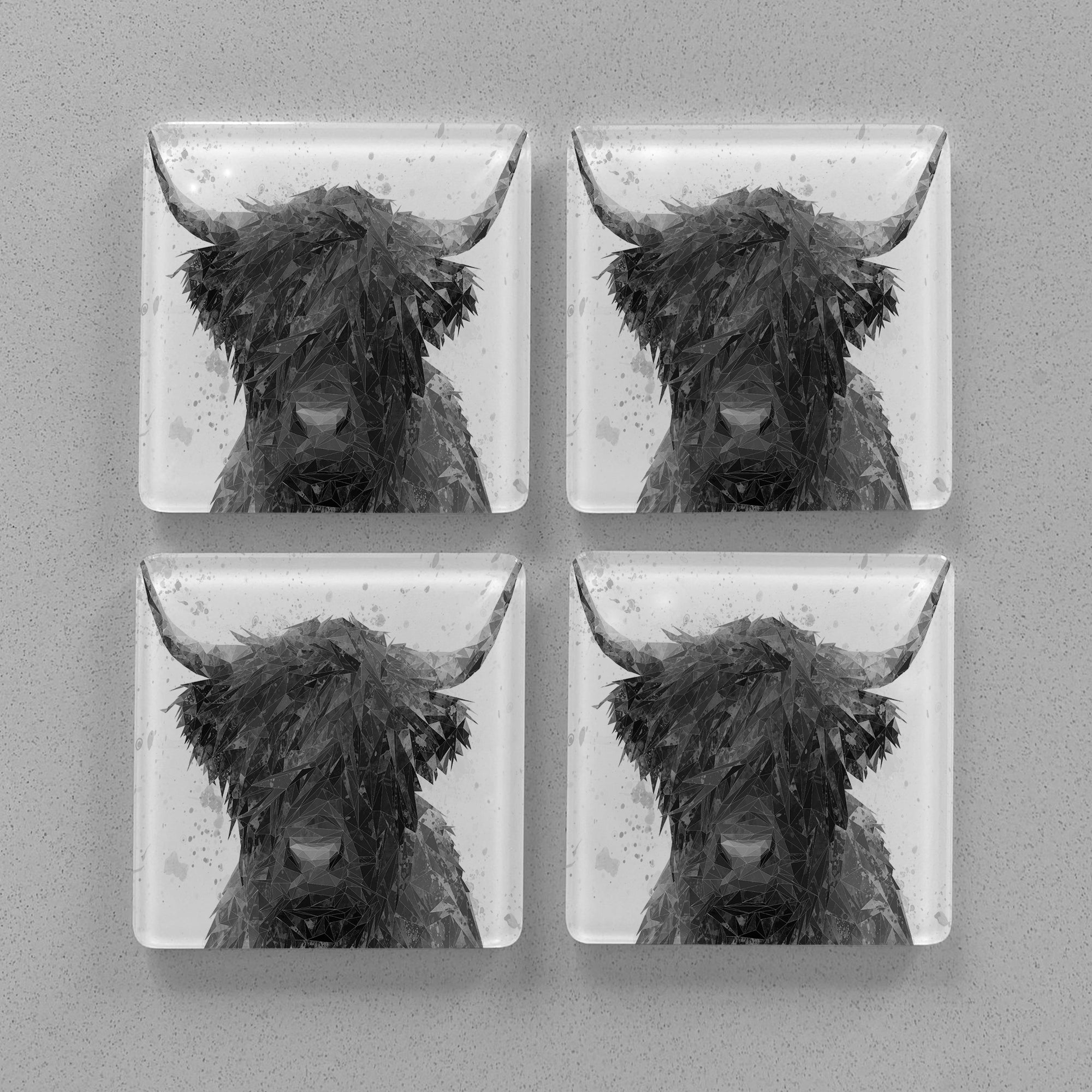 "The Highland" (B&W) Premium Glass Coasters