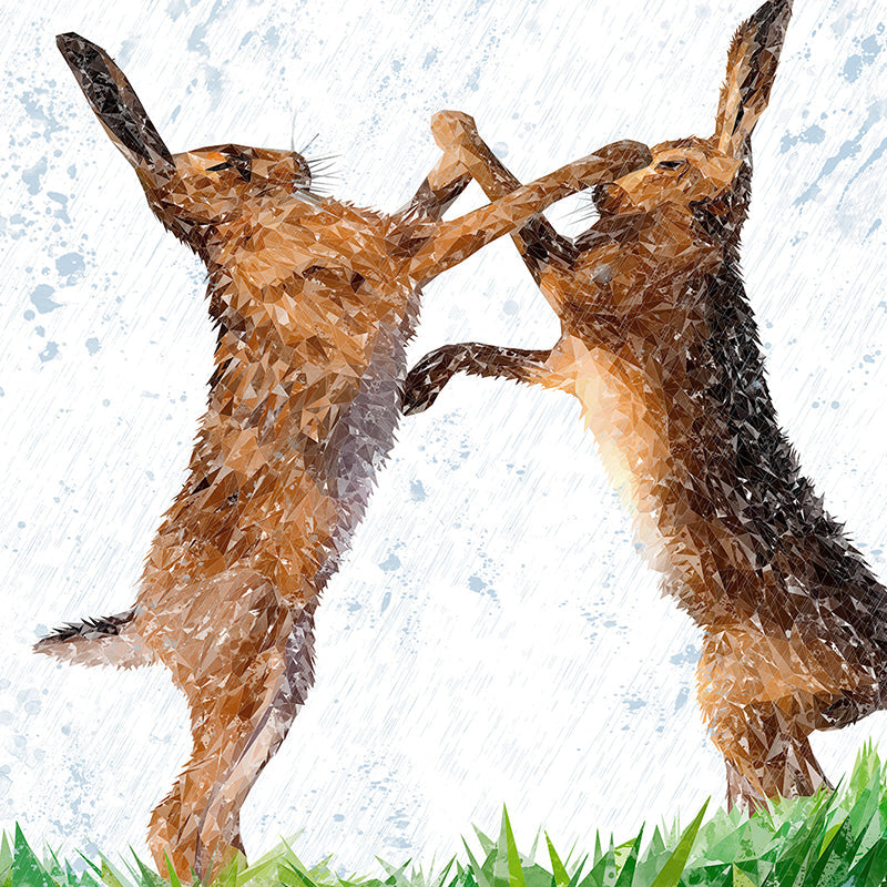 "The Standoff" Fighting Hares Premium Glass Coasters