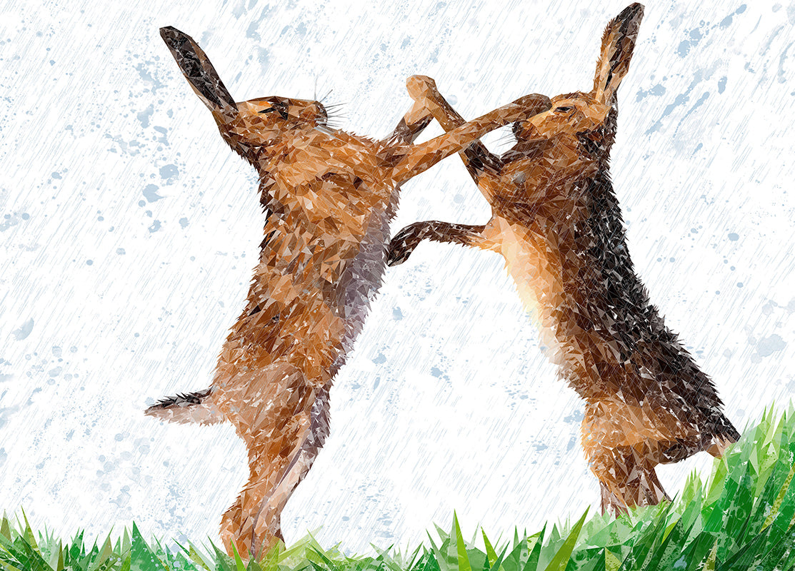 "The Standoff" Fighting Hares Premium Glass Placemat