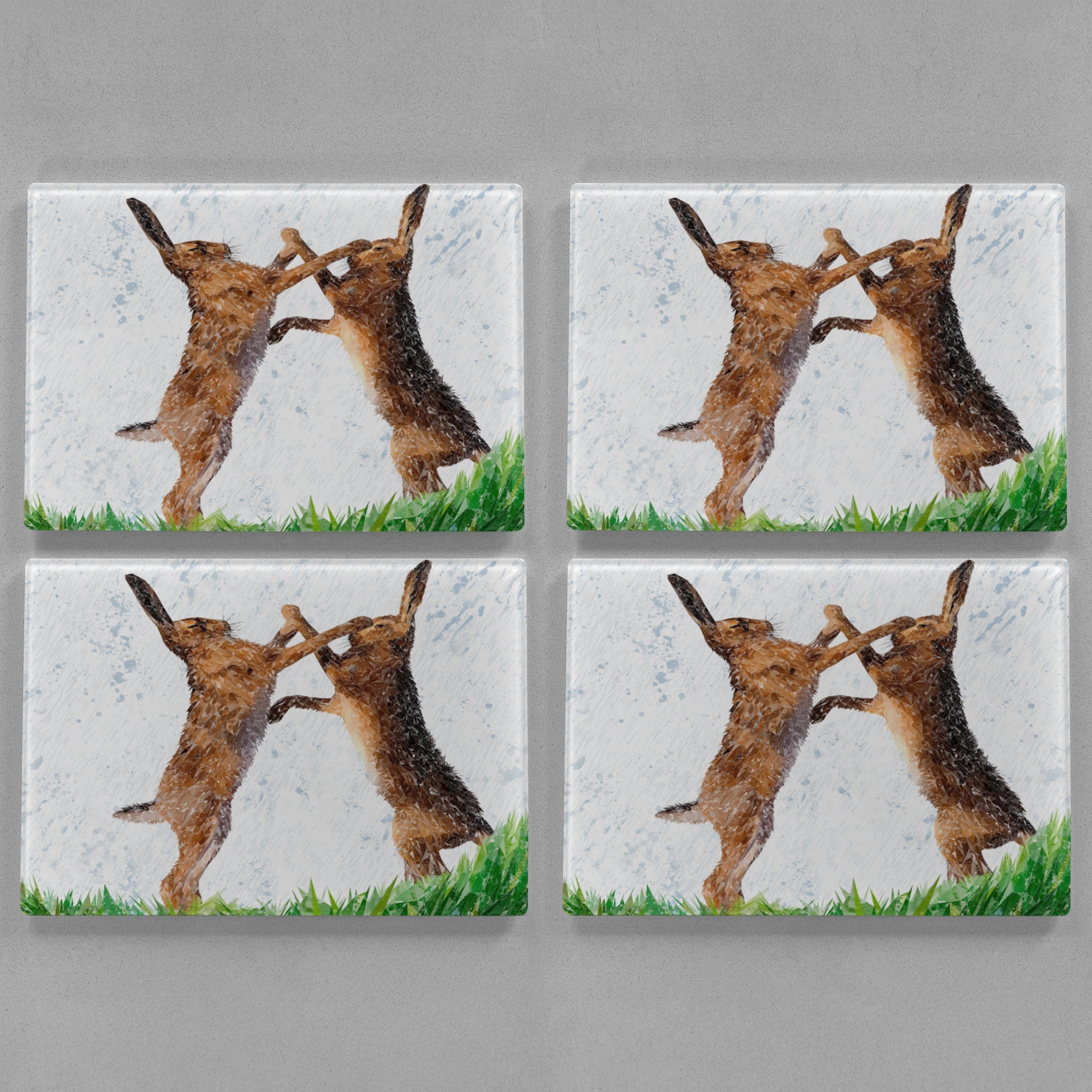 "The Standoff" Fighting Hares Premium Glass Placemat