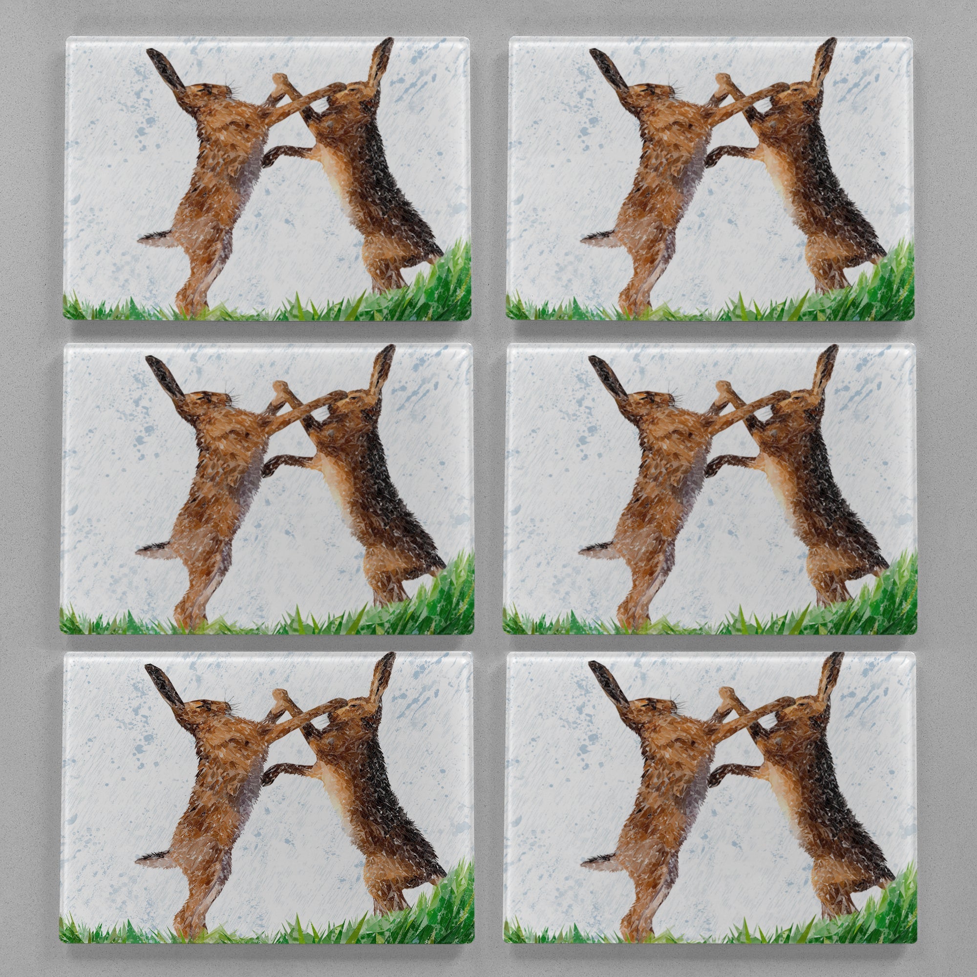 "The Standoff" Fighting Hares Premium Glass Placemat
