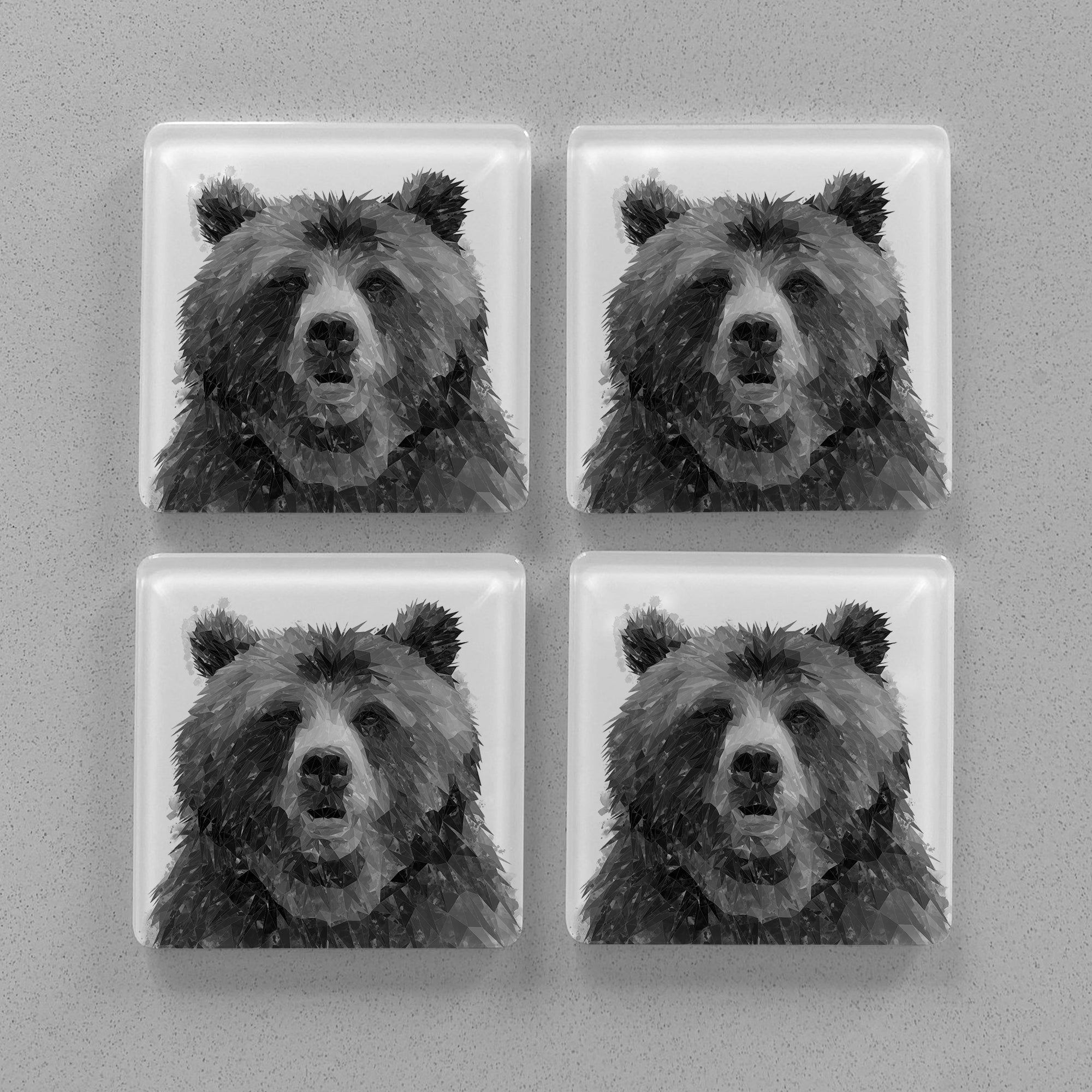 "Monty" The Brown Bear (B&W) Premium Glass Coasters