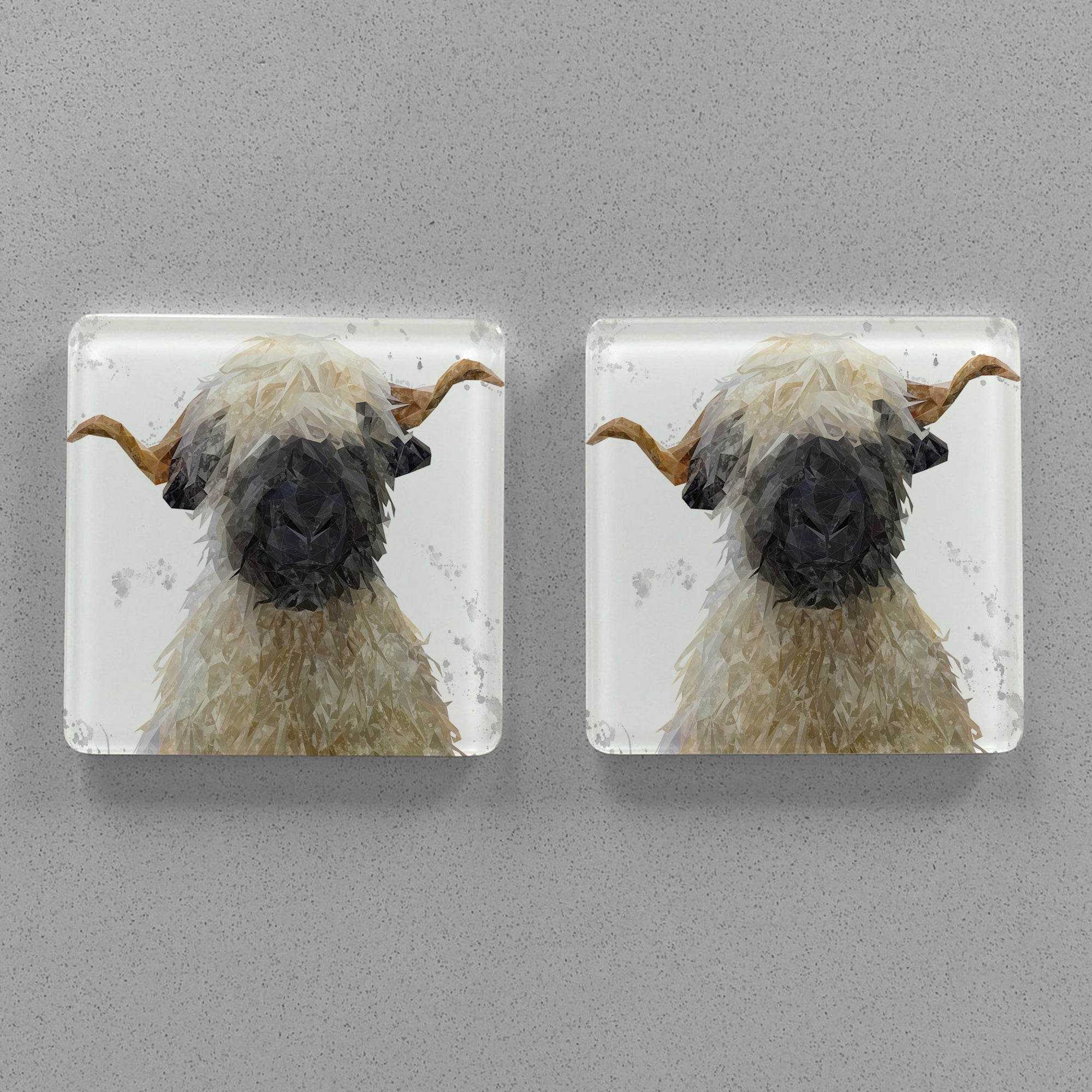 "Betty" The Valais Blacknose Sheep (Grey Background) Premium Glass Coasters