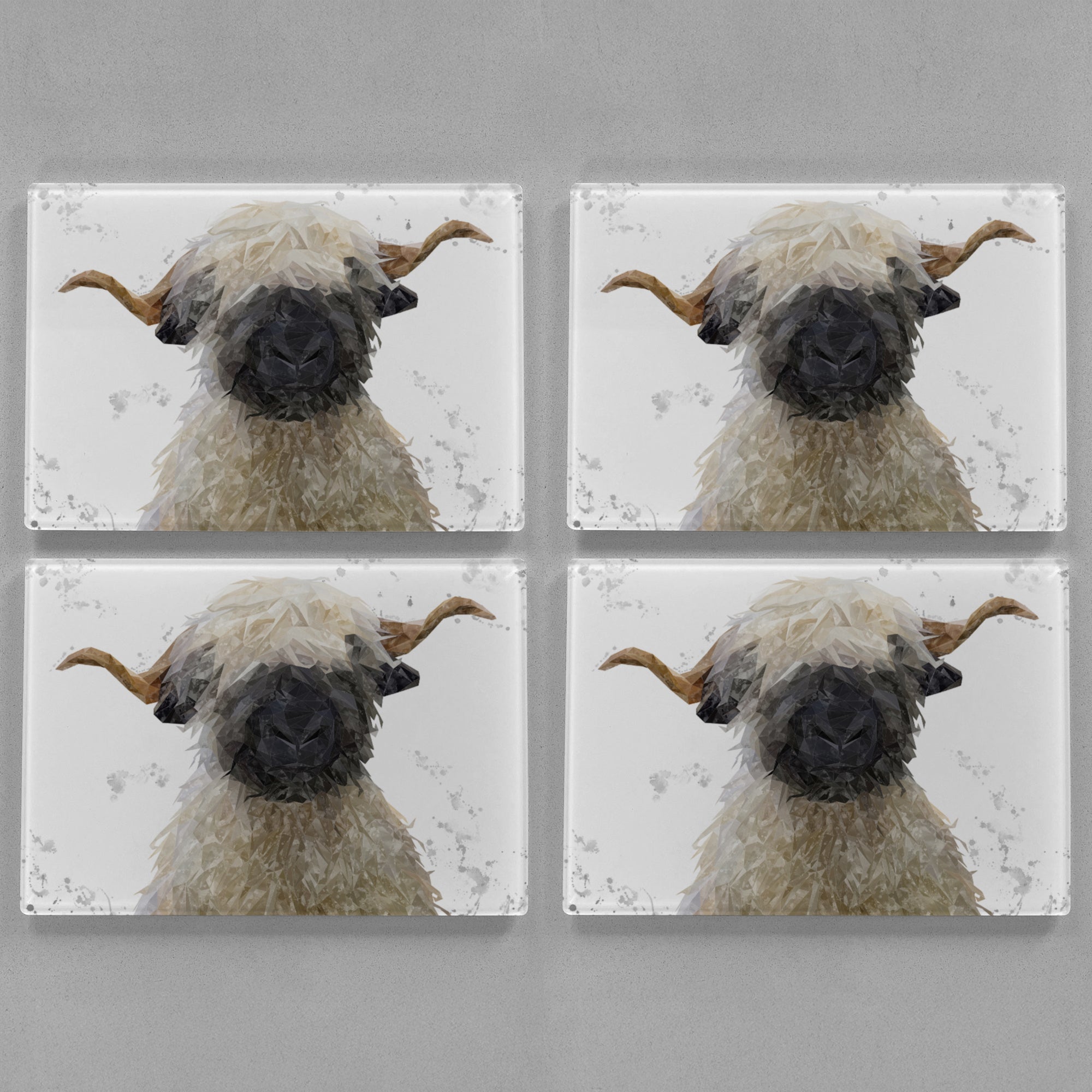 "Betty" The Valais Blacknose Sheep (Grey Background) Premium Glass Placemat
