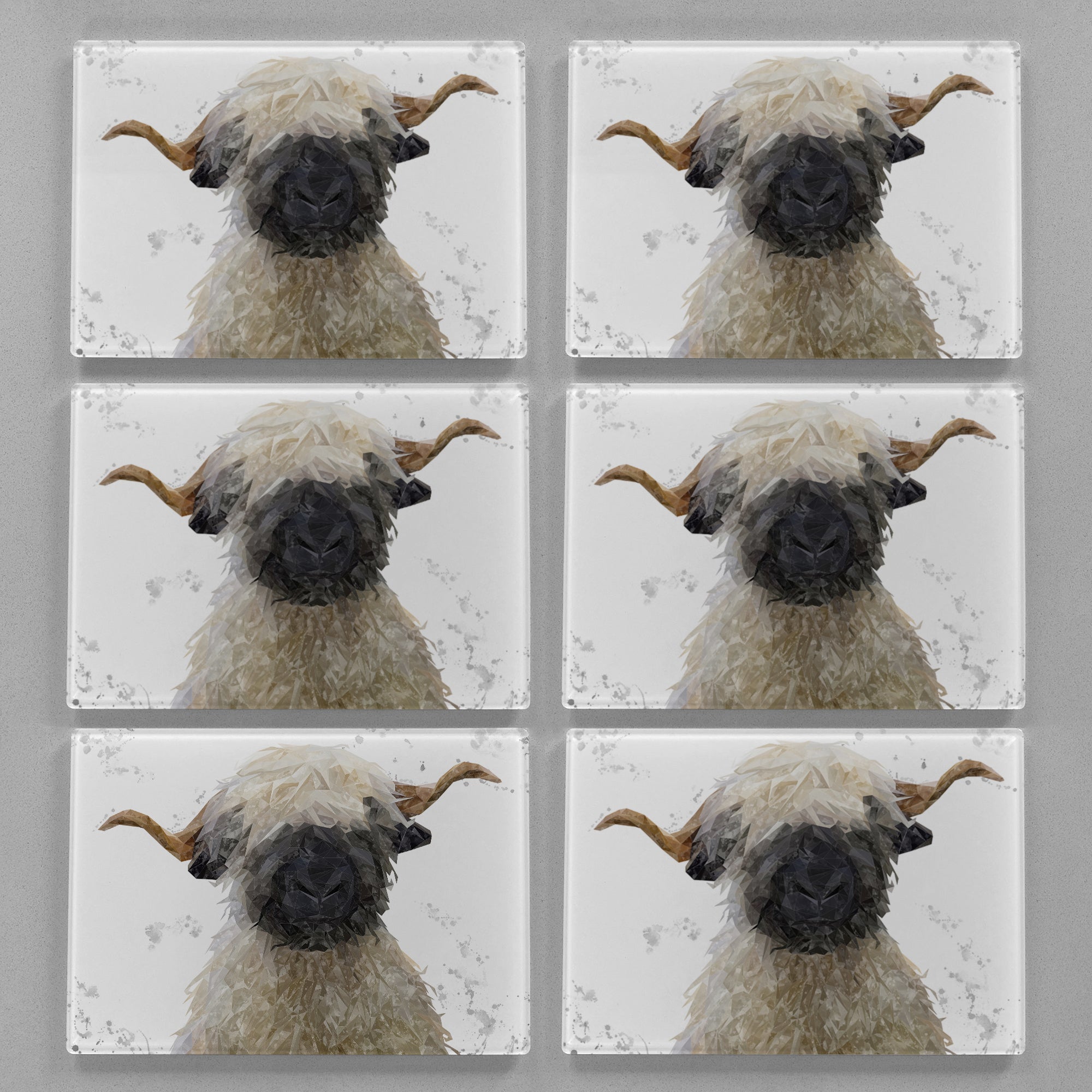 "Betty" The Valais Blacknose Sheep (Grey Background) Premium Glass Placemat