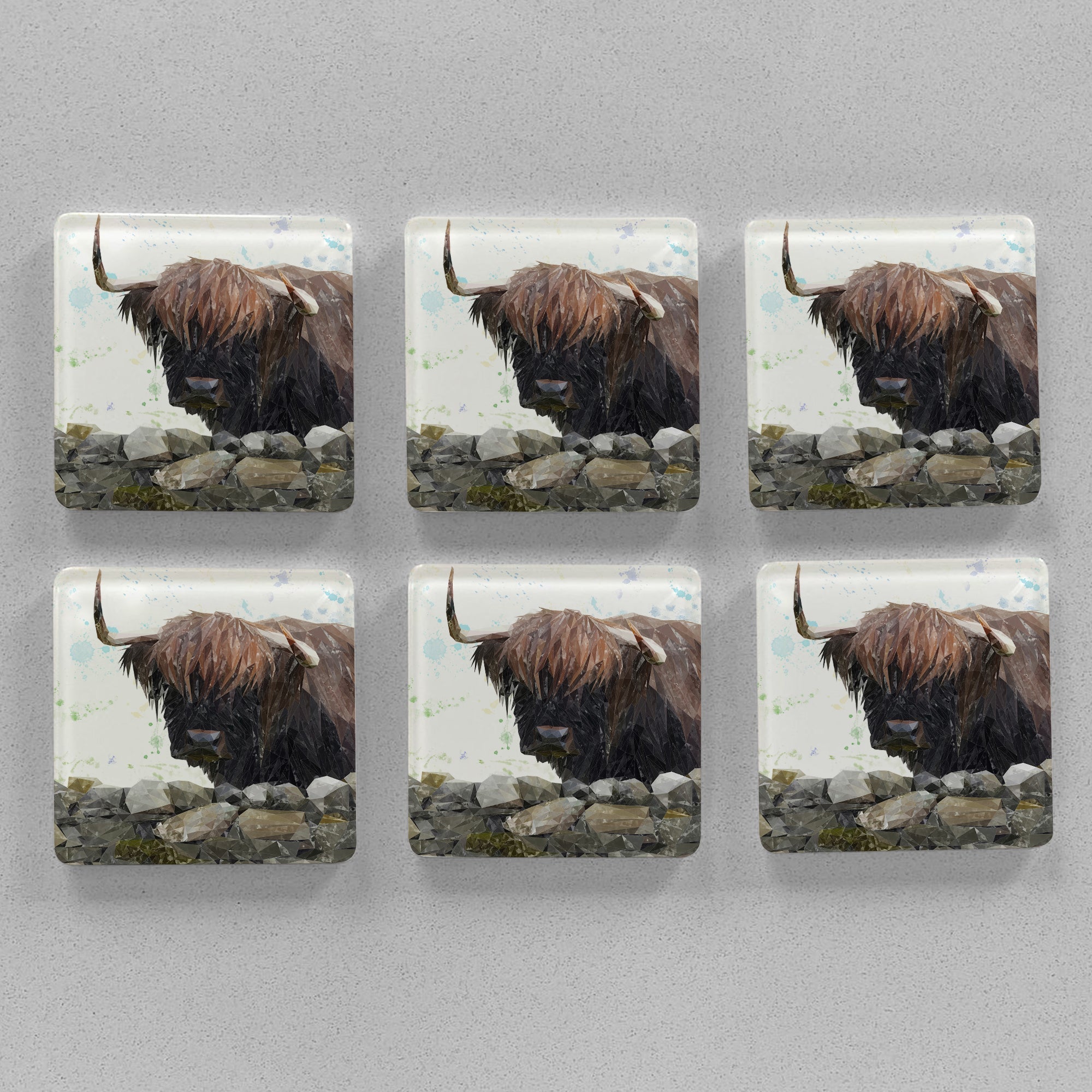 "Freya" The Highland Cow from Applecross Premium Glass Coasters