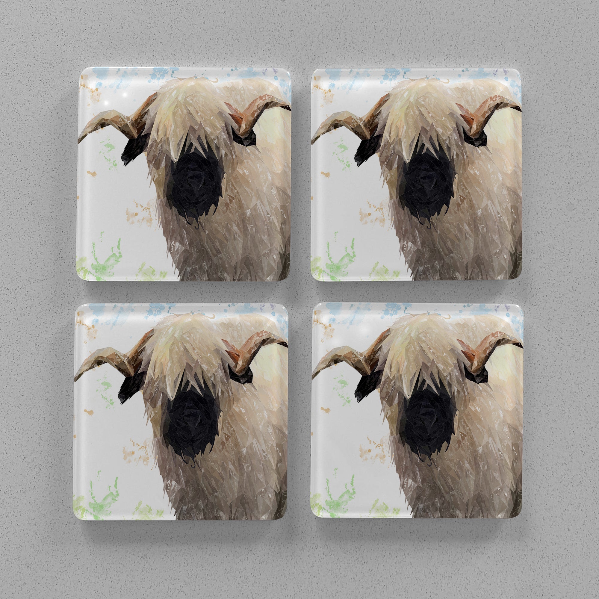 "Bertie" The Valais Ram Premium Glass Coasters
