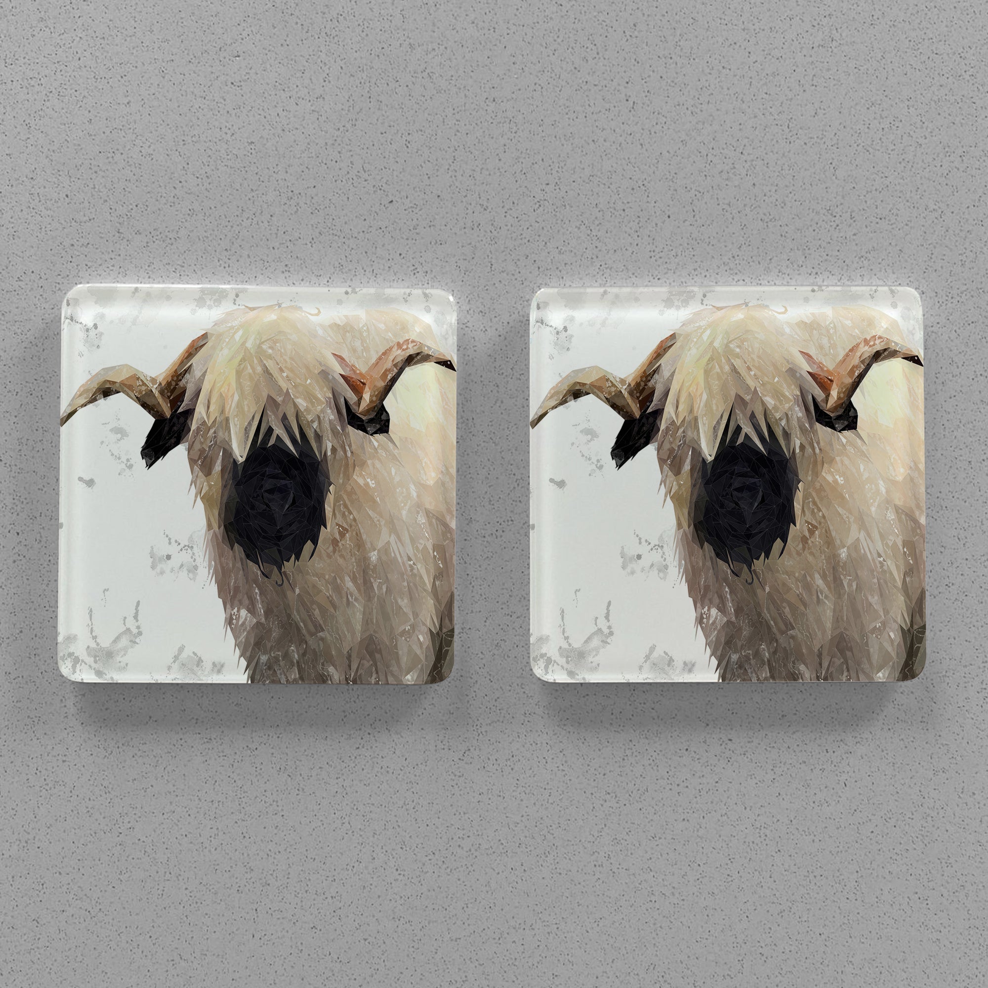 "Bertie" The Valais Ram (Grey Background) Premium Glass Coasters