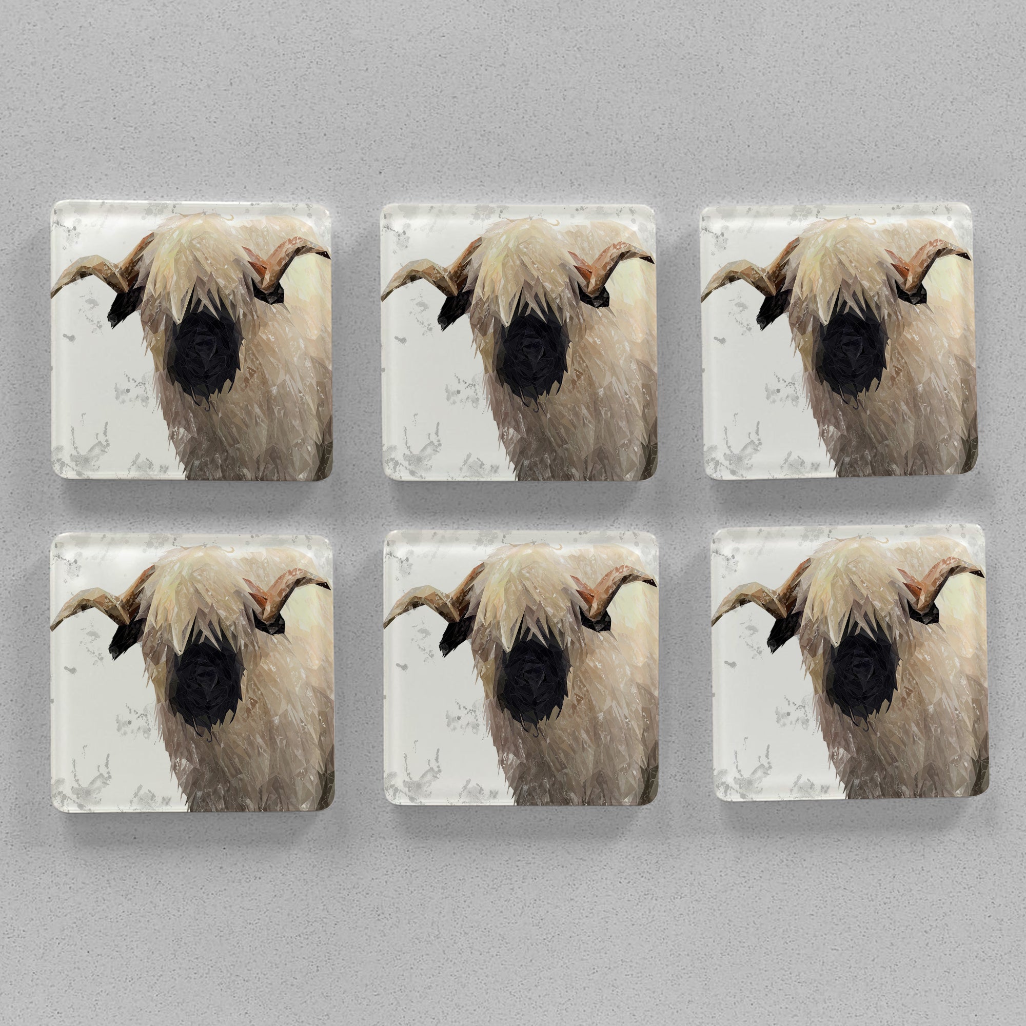 "Bertie" The Valais Ram (Grey Background) Premium Glass Coasters