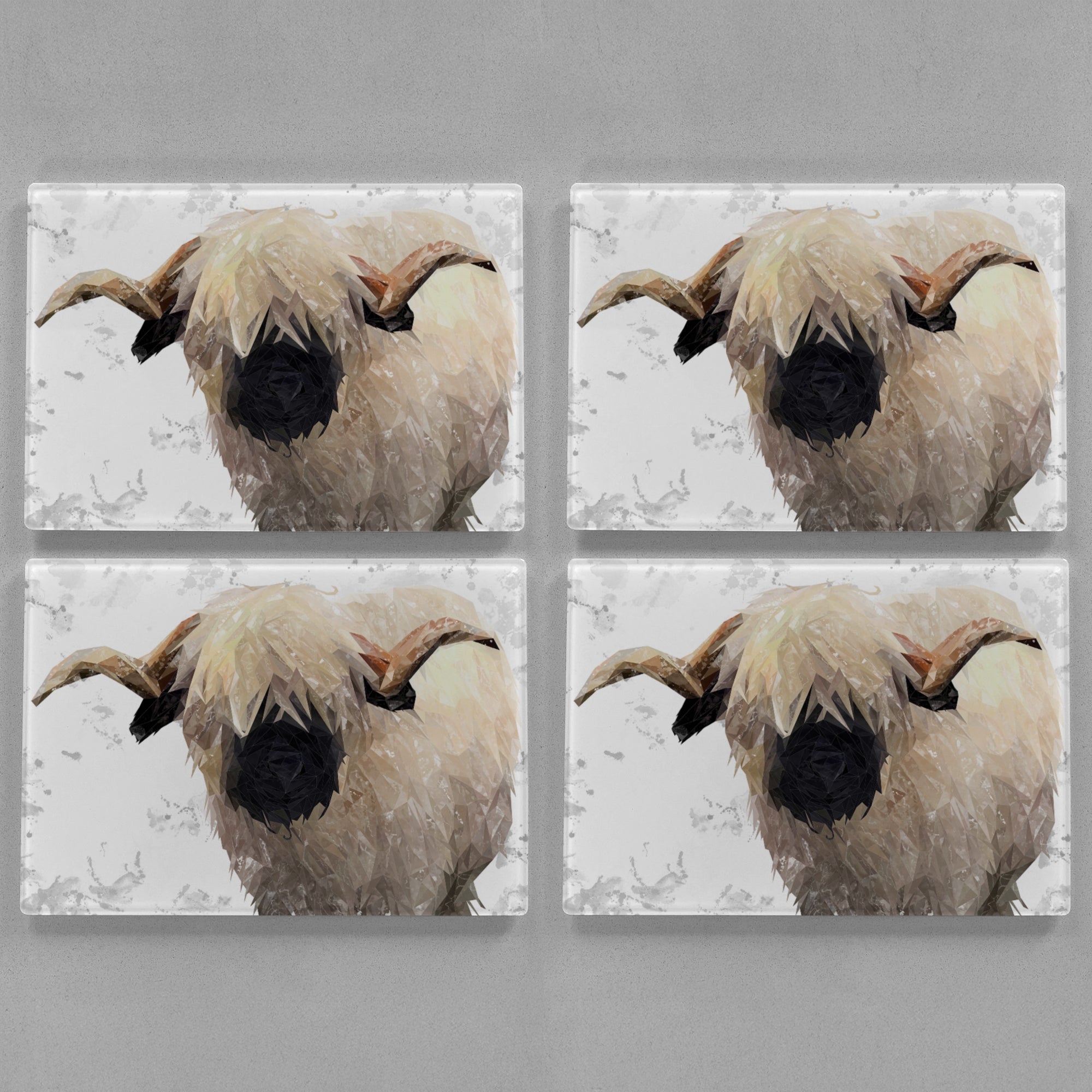 "Bertie" The Valais Ram (Grey Background) Premium Glass Placemat