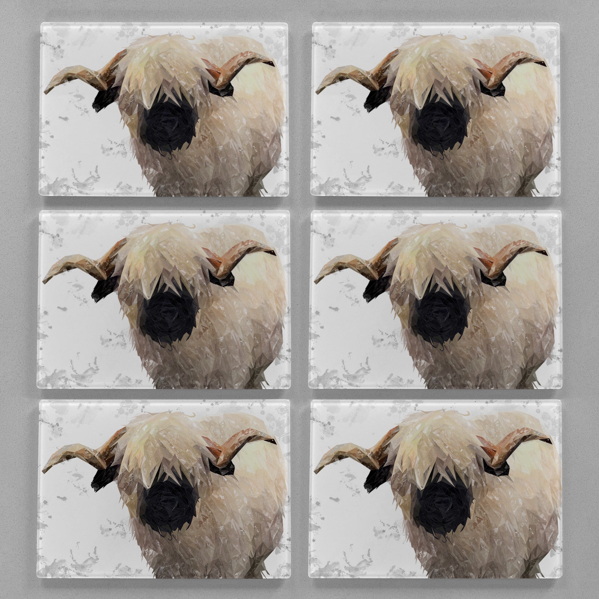 "Bertie" The Valais Ram (Grey Background) Premium Glass Placemat
