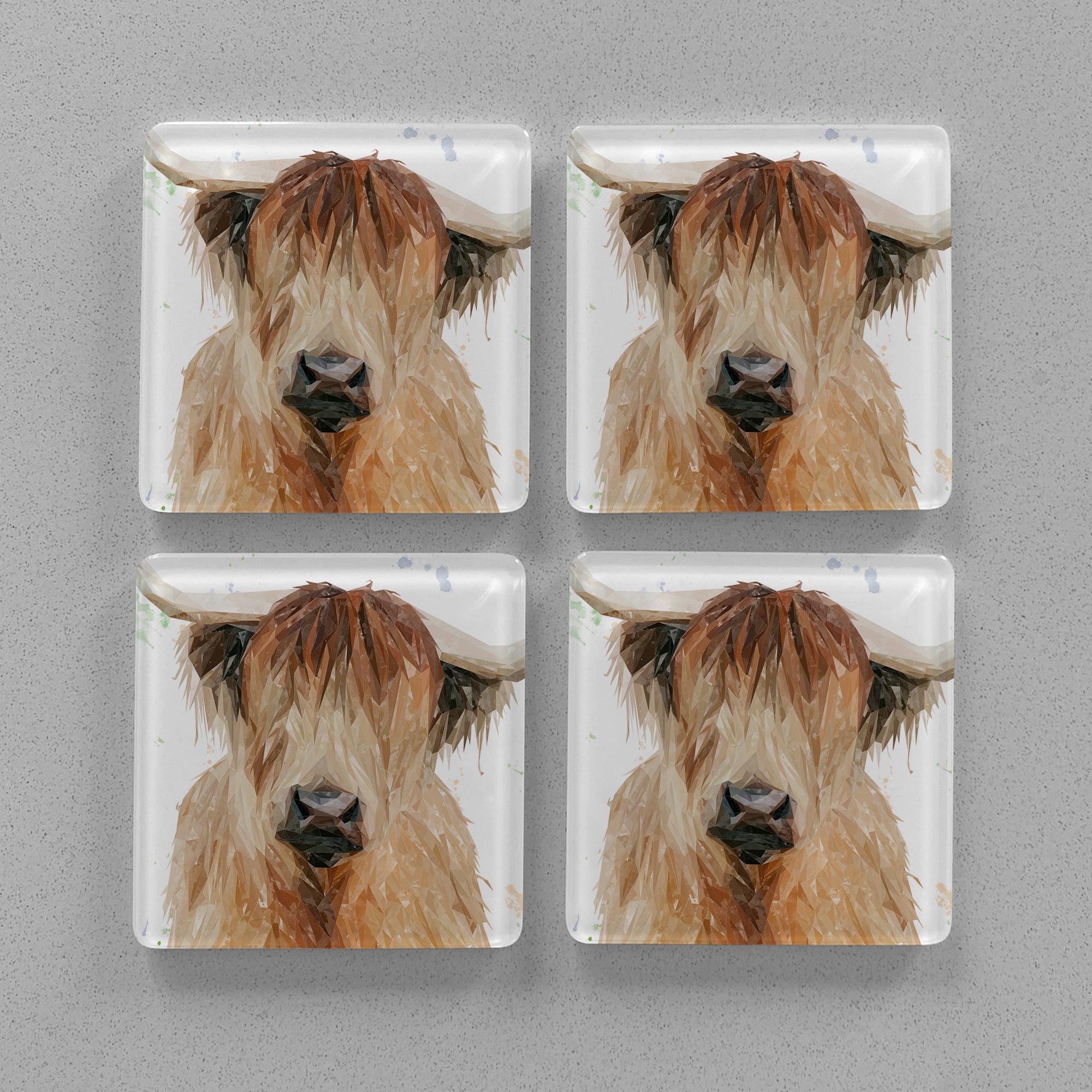"Bernadette" The Highland Cow Premium Glass Coasters