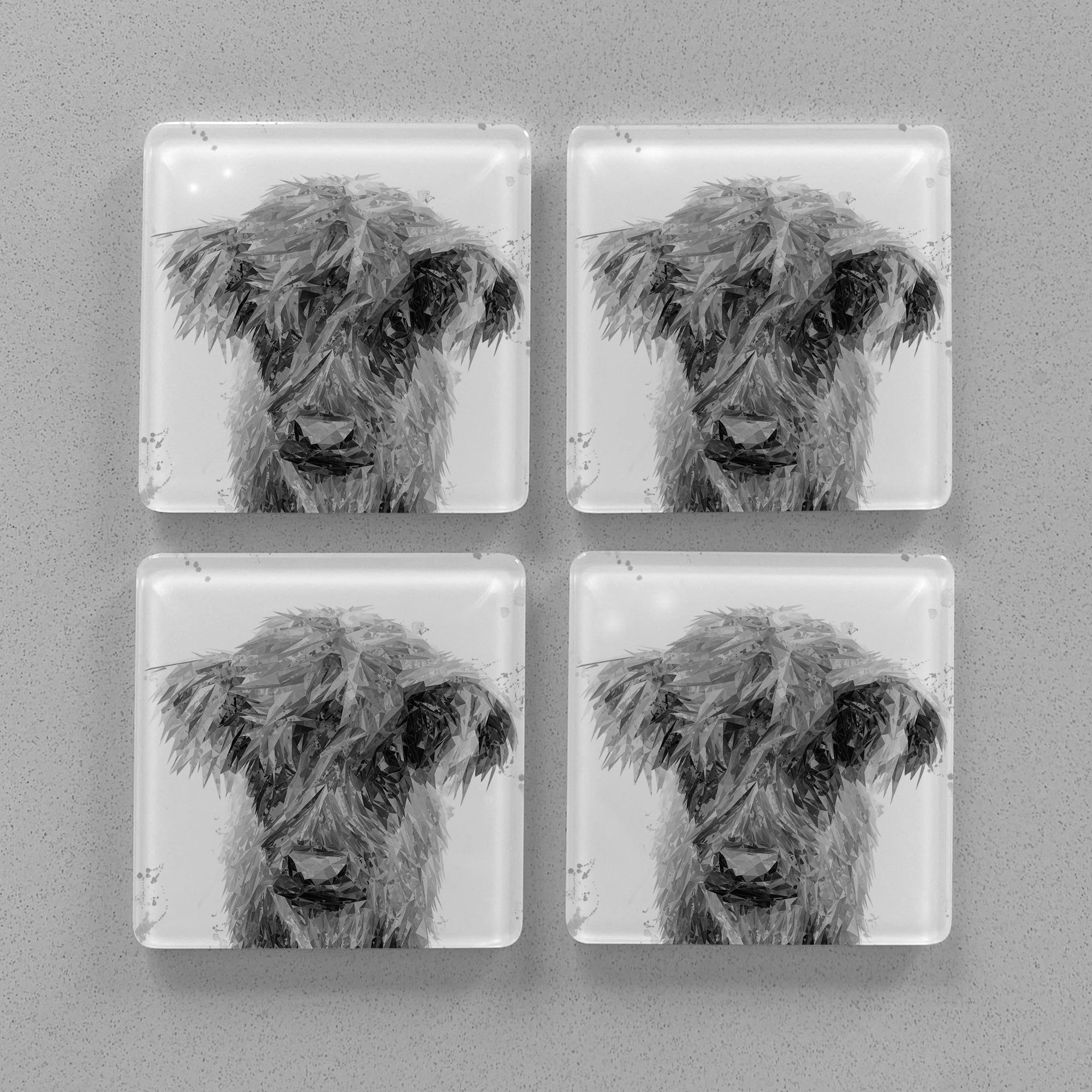 "Peeps" The Highland Calf (B&W) Premium Glass Coasters