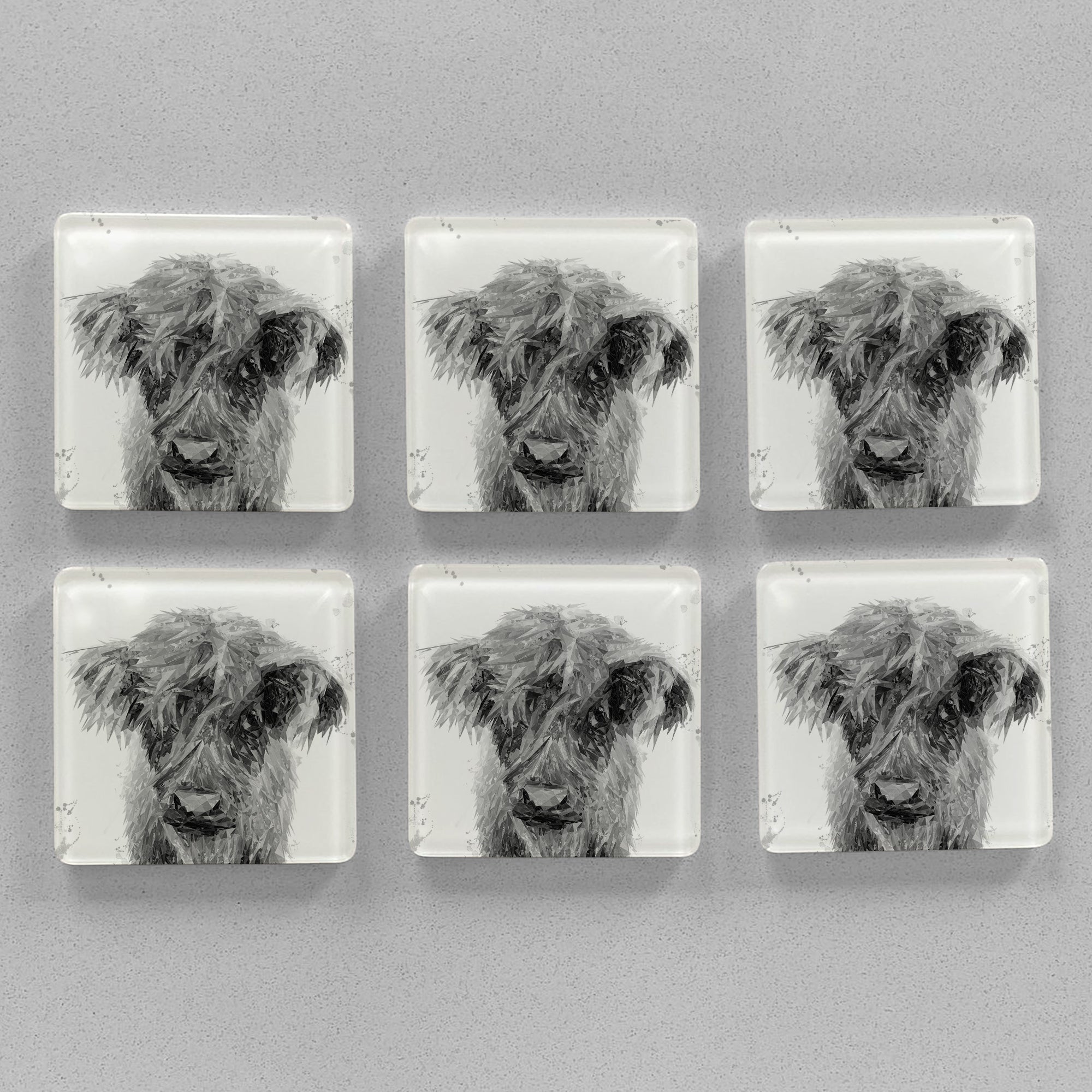 "Peeps" The Highland Calf (B&W) Premium Glass Coasters