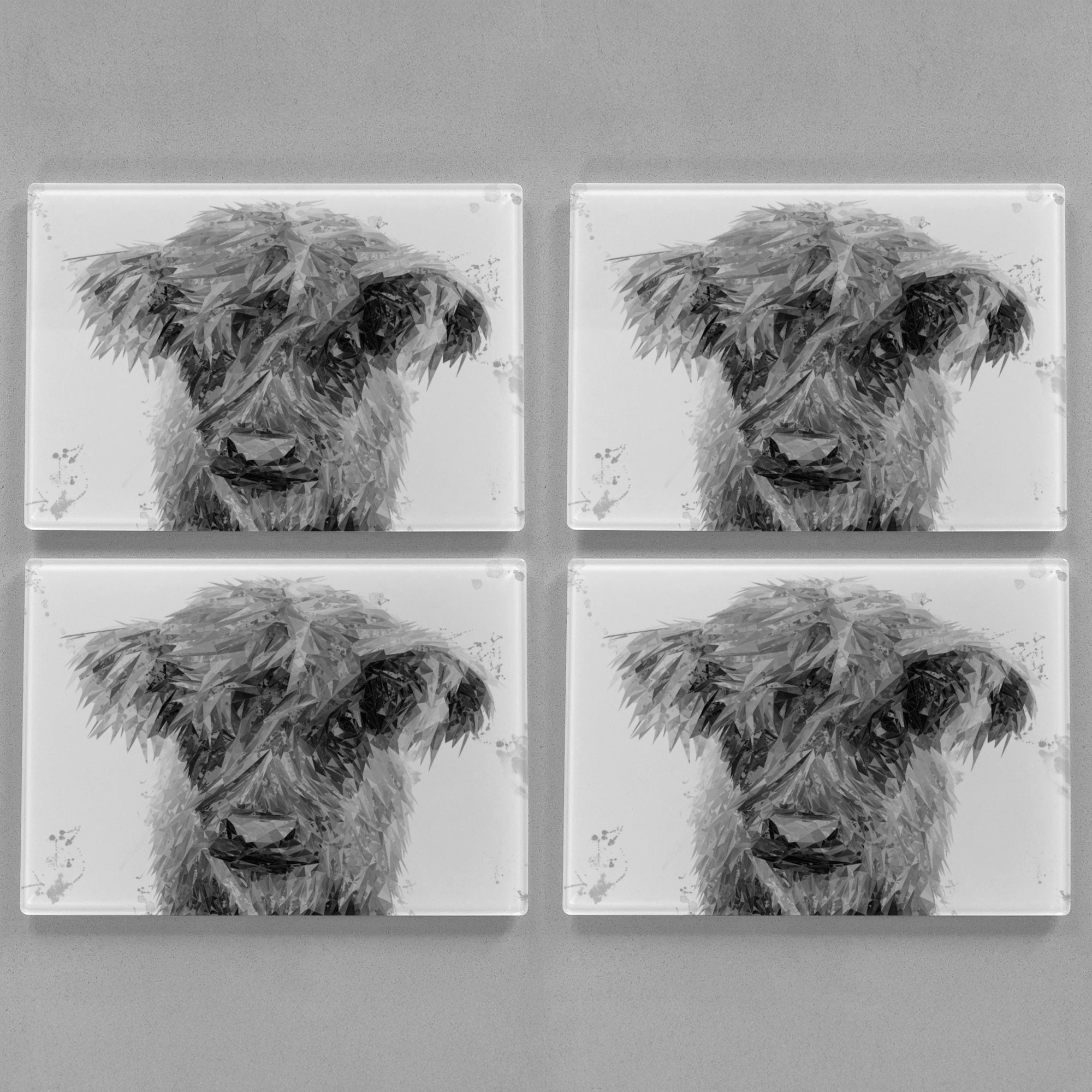 "Peeps" The Highland Calf (B&W) Premium Glass Placemat