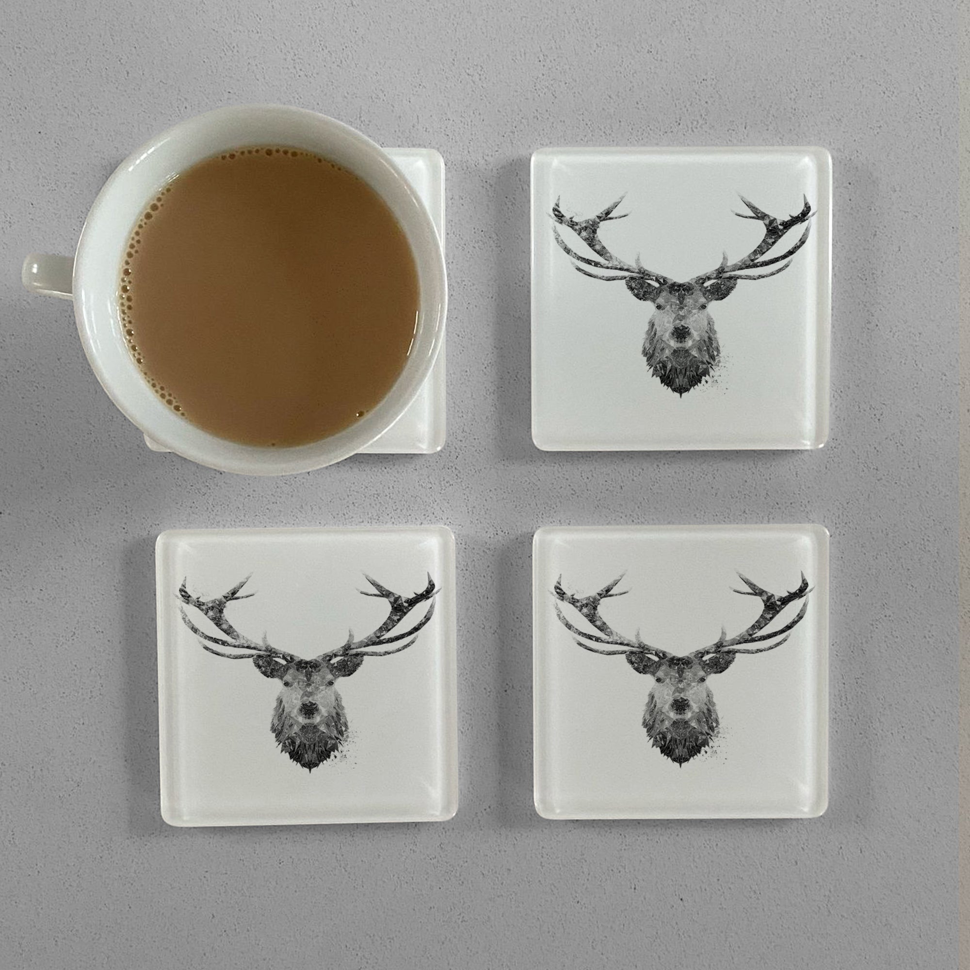 "The Stag" (B&W) Premium Glass Coasters