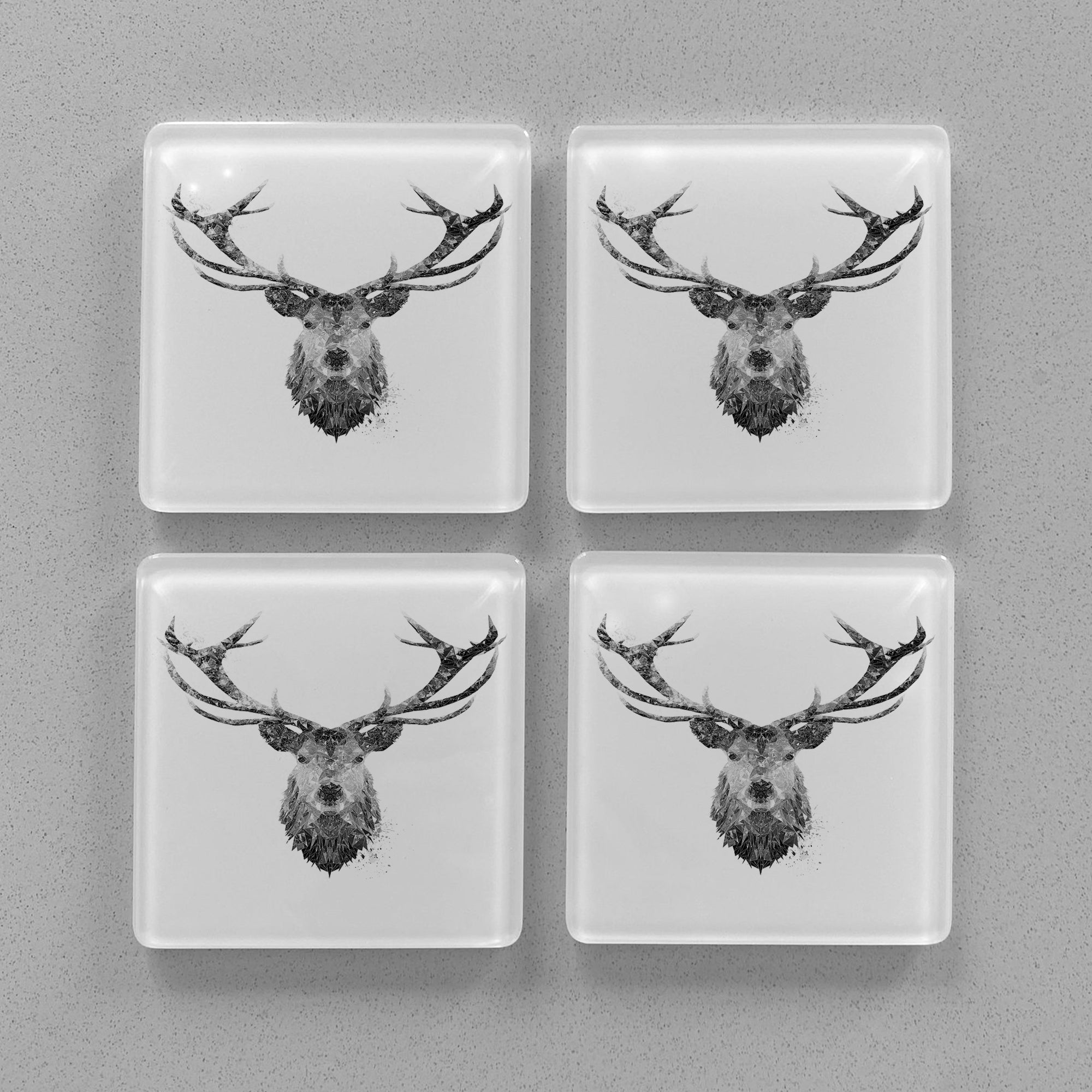 "The Stag" (B&W) Premium Glass Coasters