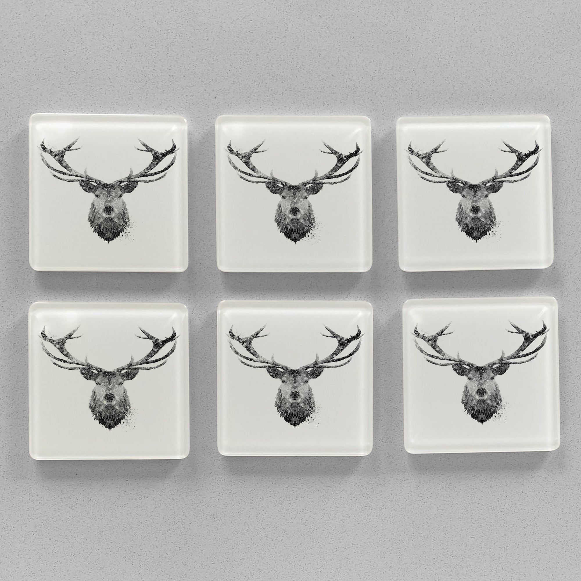 "The Stag" (B&W) Premium Glass Coasters