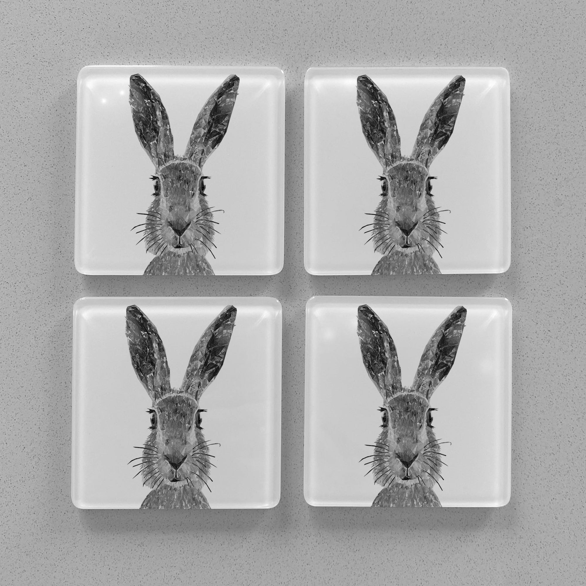 "The Hare" (B&W) Premium Glass Coasters