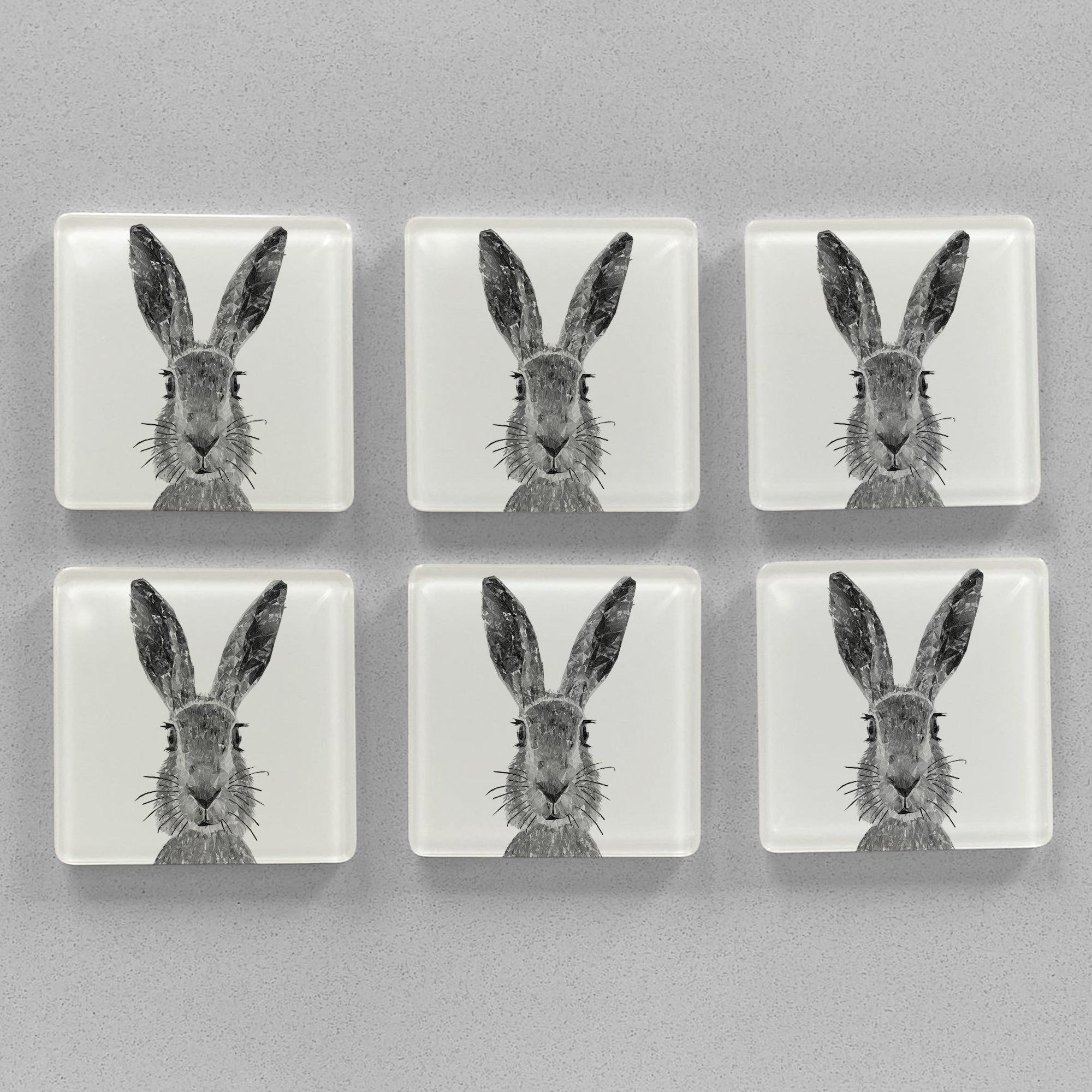 "The Hare" (B&W) Premium Glass Coasters
