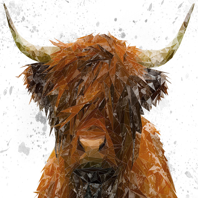 "The Highland" Highland Cow Art (Grey Background) Premium Glass Coasters