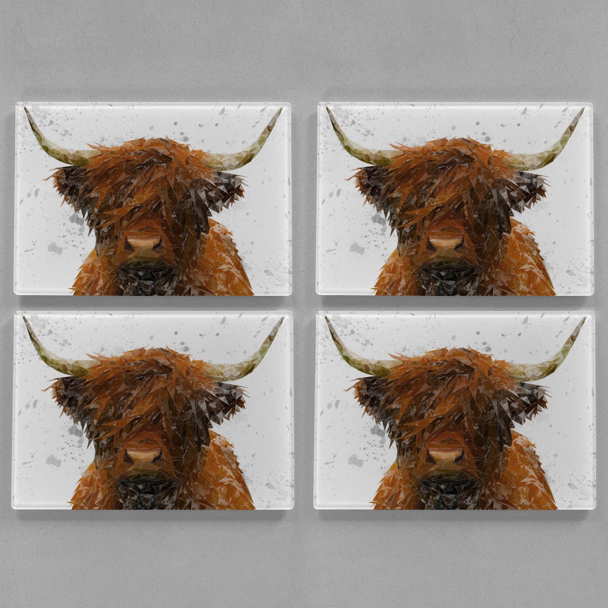 "The Highland" Highland Cow Art (Grey Background) Premium Glass Placemat