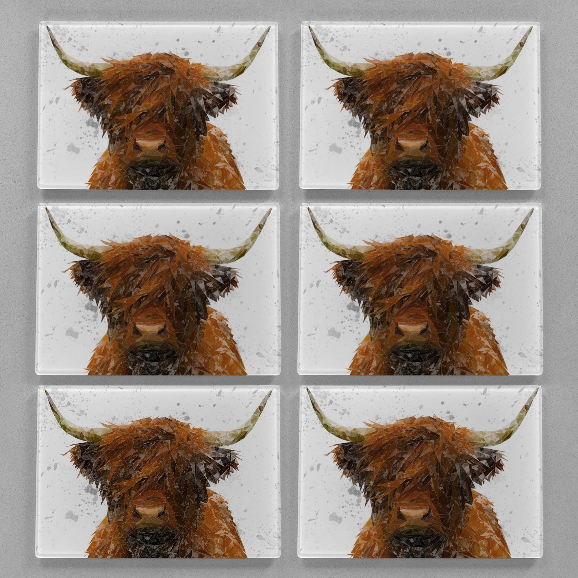 "The Highland" Highland Cow Art (Grey Background) Premium Glass Placemat