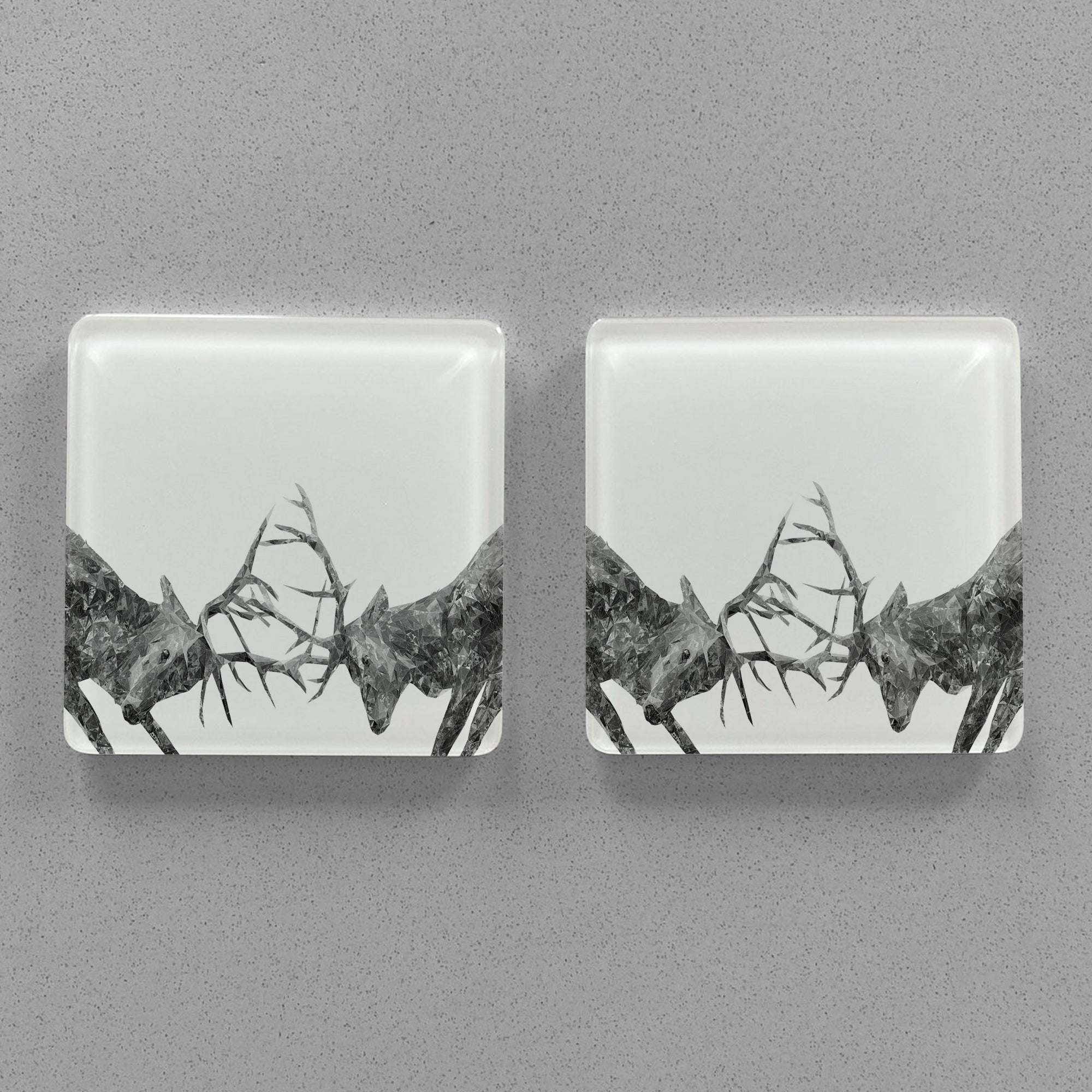 "The Showdown" Rutting Stags (B&W) Premium Glass Coasters - Andy Thomas Artworks