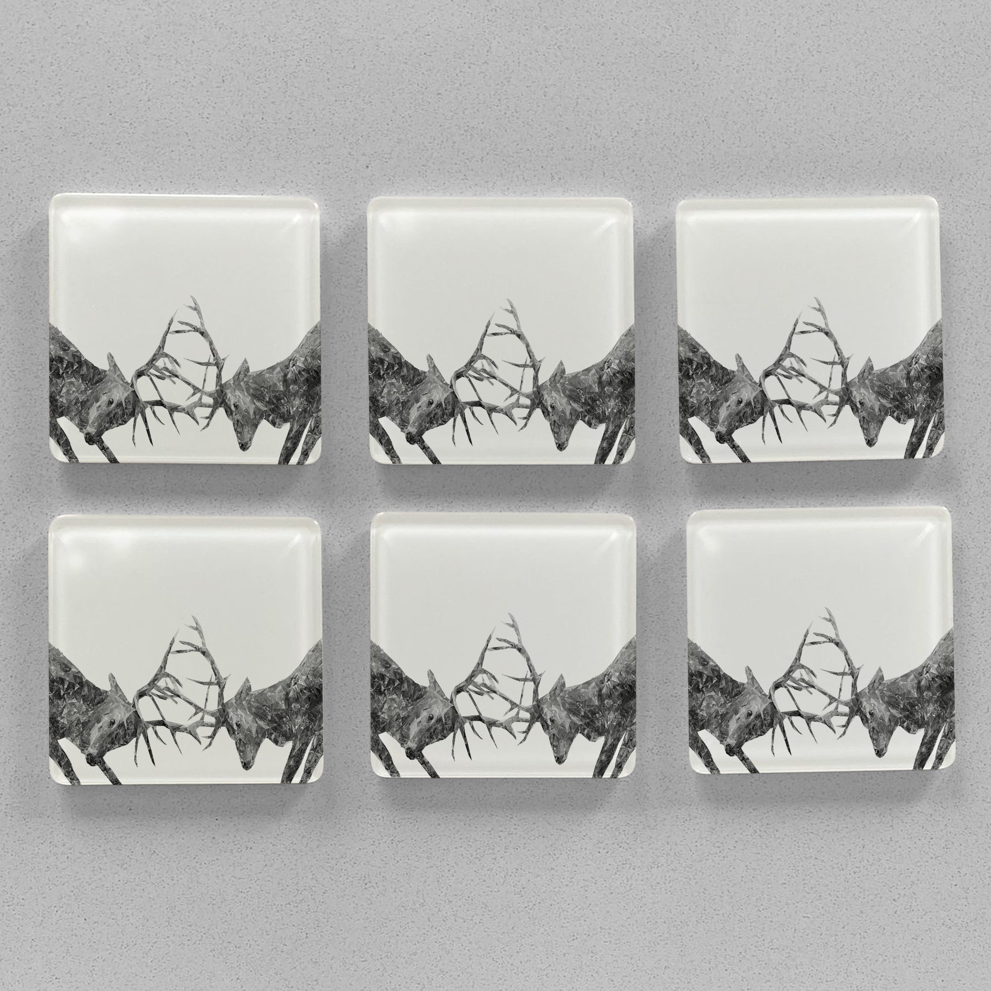 "The Showdown" Rutting Stags (B&W) Premium Glass Coasters - Andy Thomas Artworks