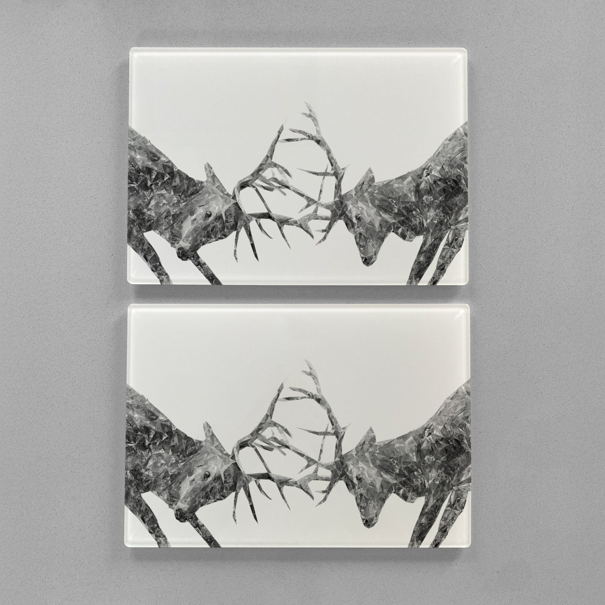 "The Showdown" Rutting Stags (B&W) Premium Glass Placemat - Andy Thomas Artworks