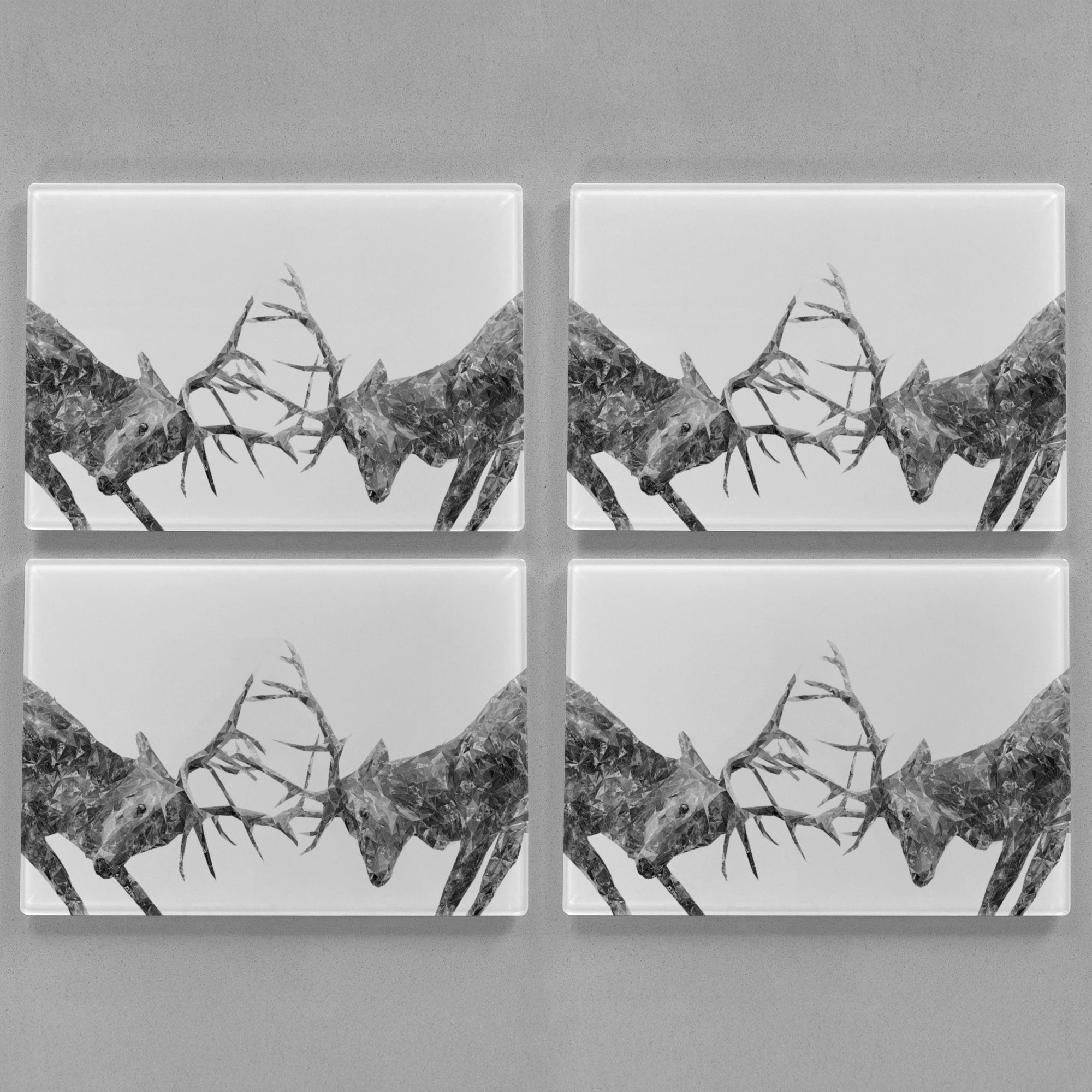 "The Showdown" Rutting Stags (B&W) Premium Glass Placemat - Andy Thomas Artworks