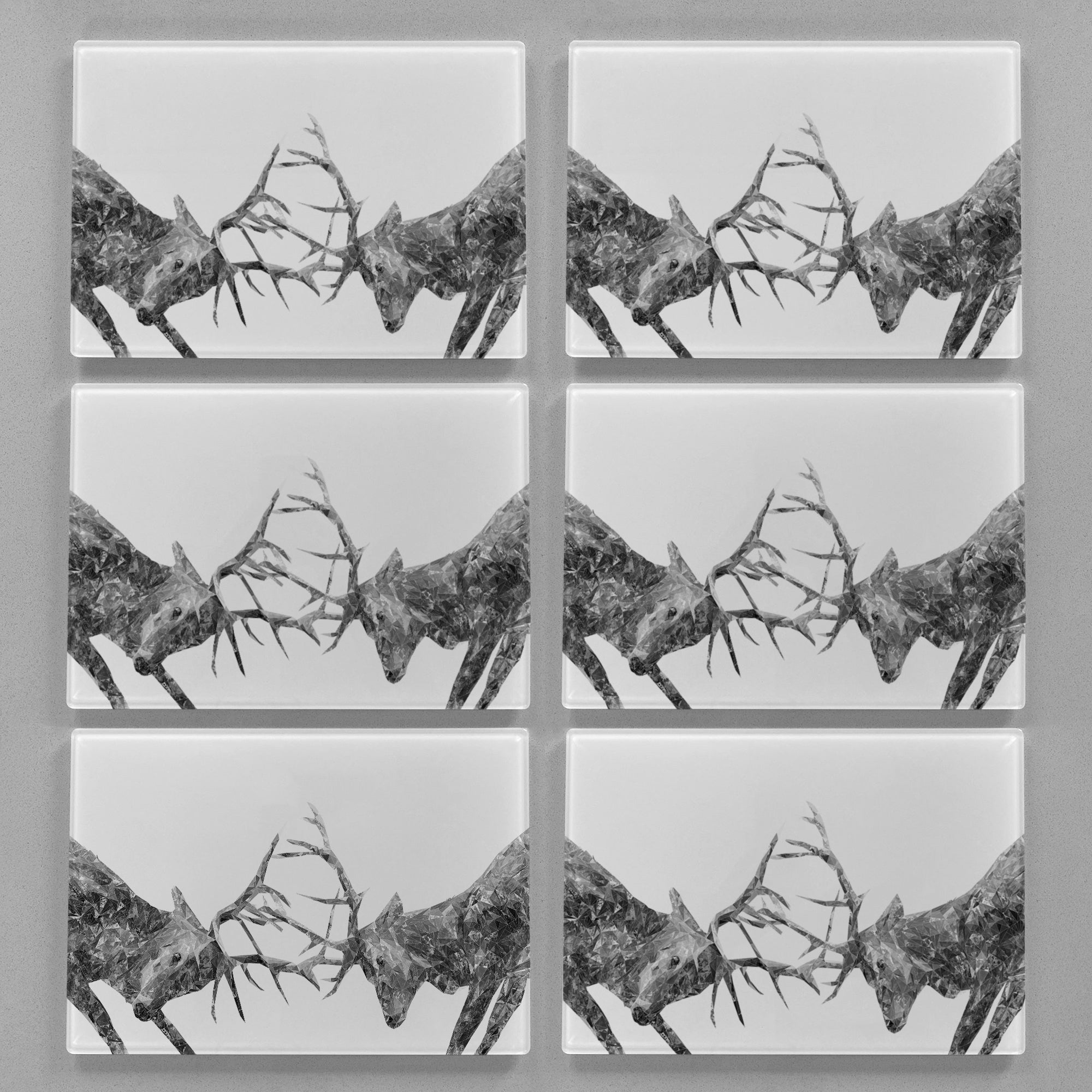 "The Showdown" Rutting Stags (B&W) Premium Glass Placemat - Andy Thomas Artworks