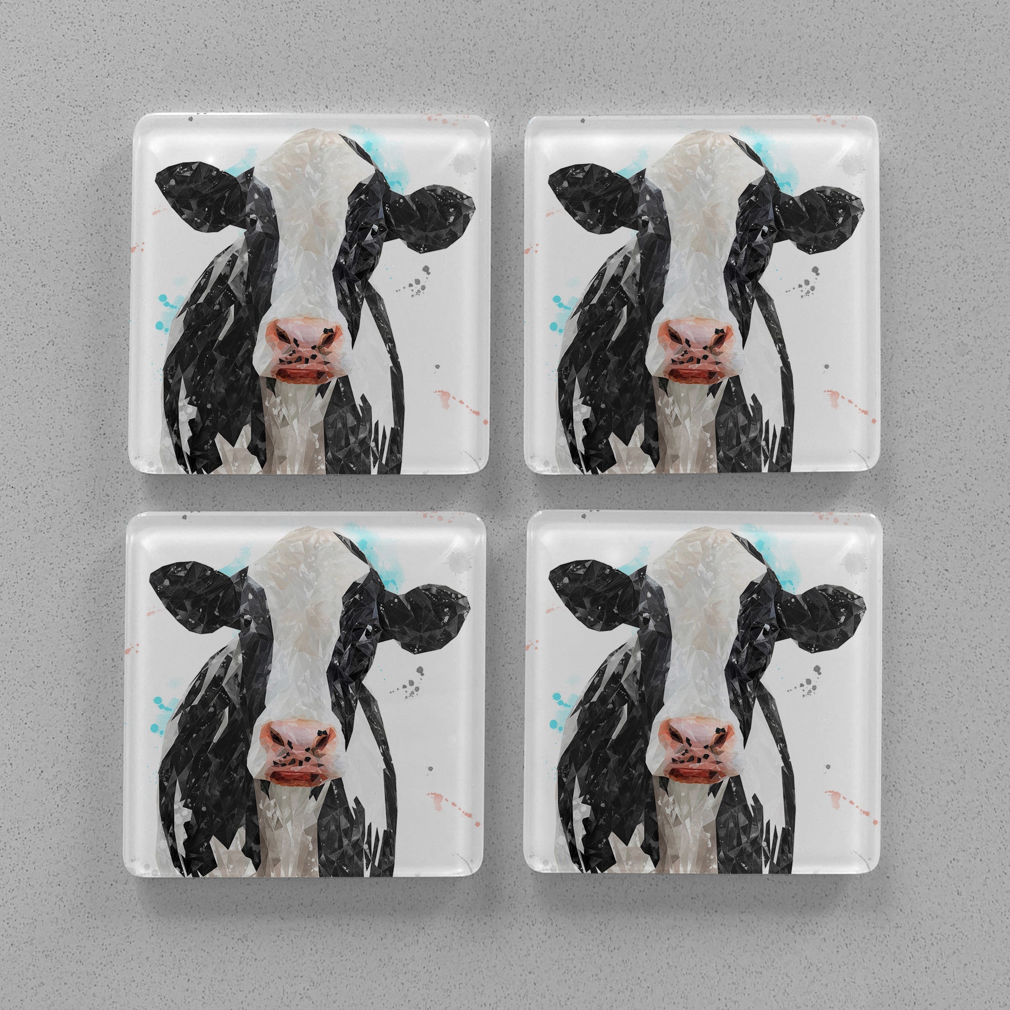 "Harriet" The Holstein Cow Premium Glass Coasters