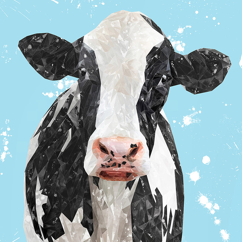 "Harriet" The Holstein Cow (Blue Background) Premium Glass Coasters