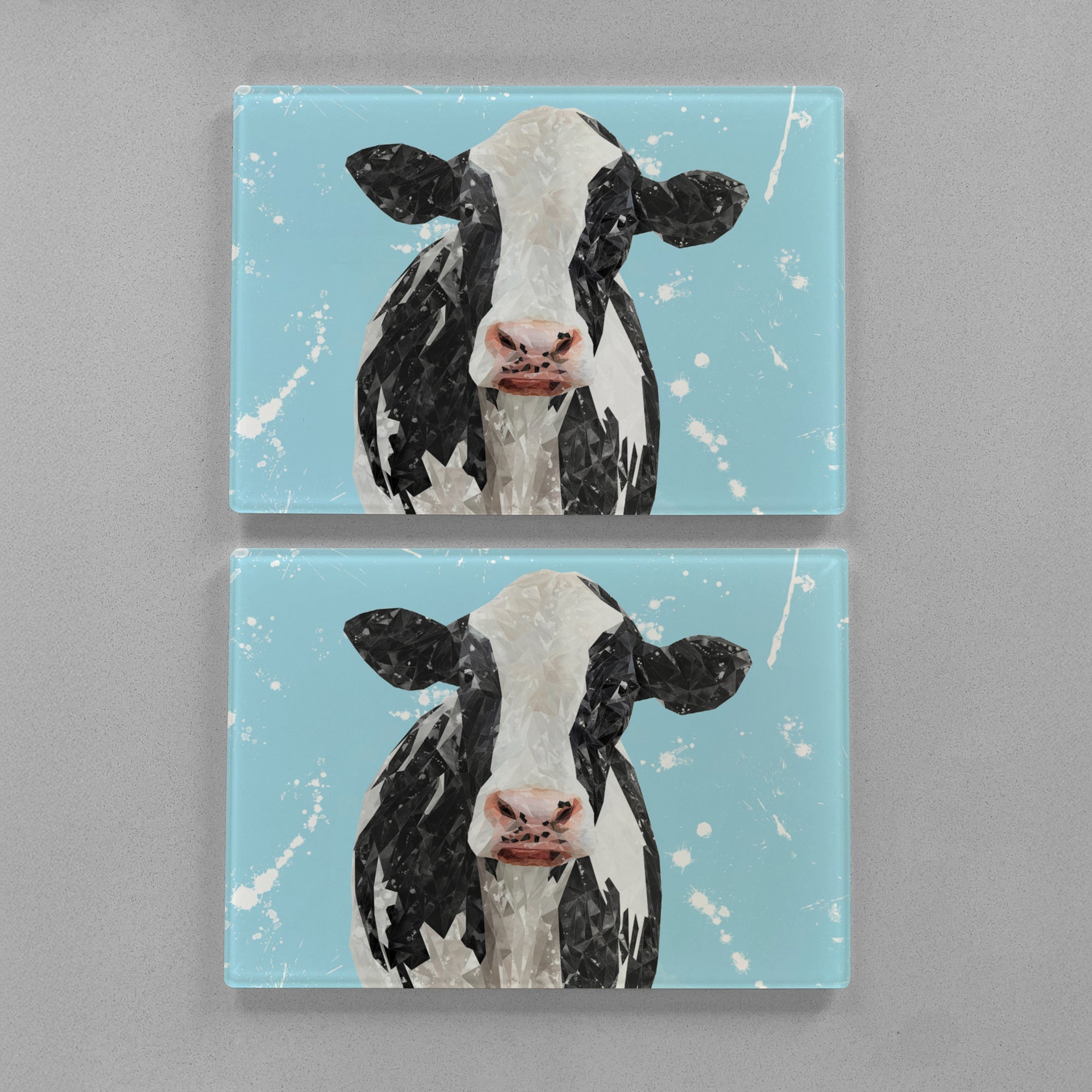 "Harriet" The Holstein Cow (Blue Background) Premium Glass Placemat