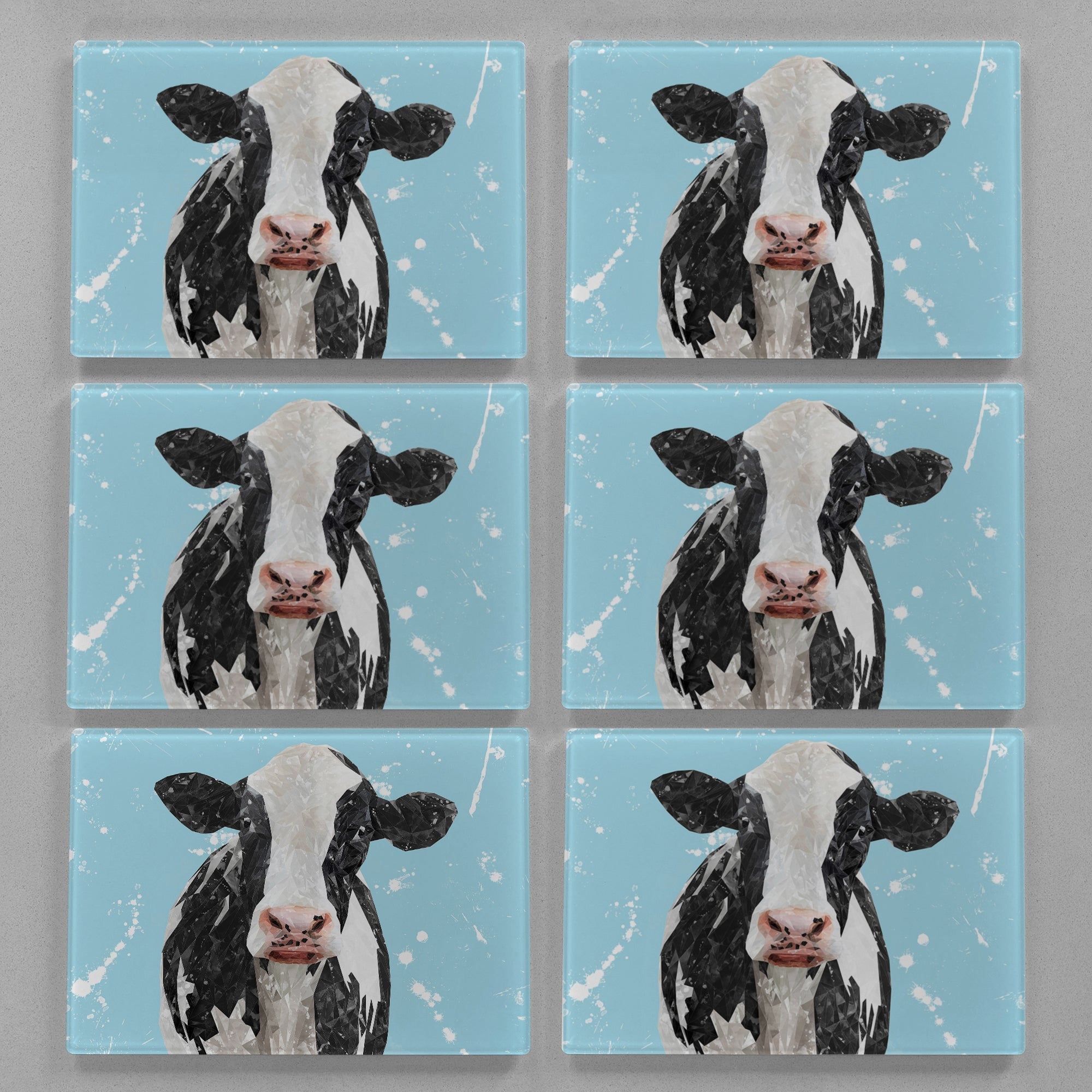 "Harriet" The Holstein Cow (Blue Background) Premium Glass Placemat