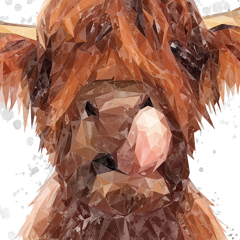 "Harry" The Highland Bull (Grey Background) Premium Glass Coasters