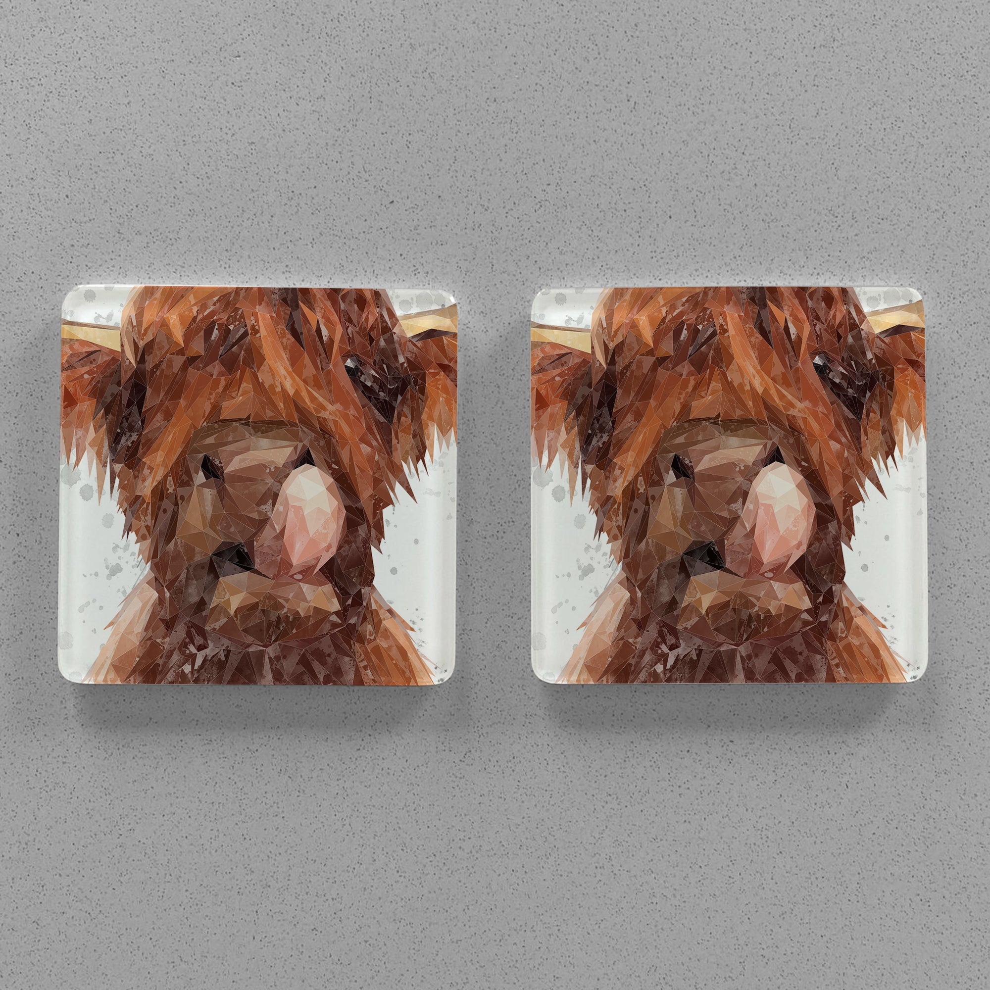 "Harry" The Highland Bull (Grey Background) Premium Glass Coasters