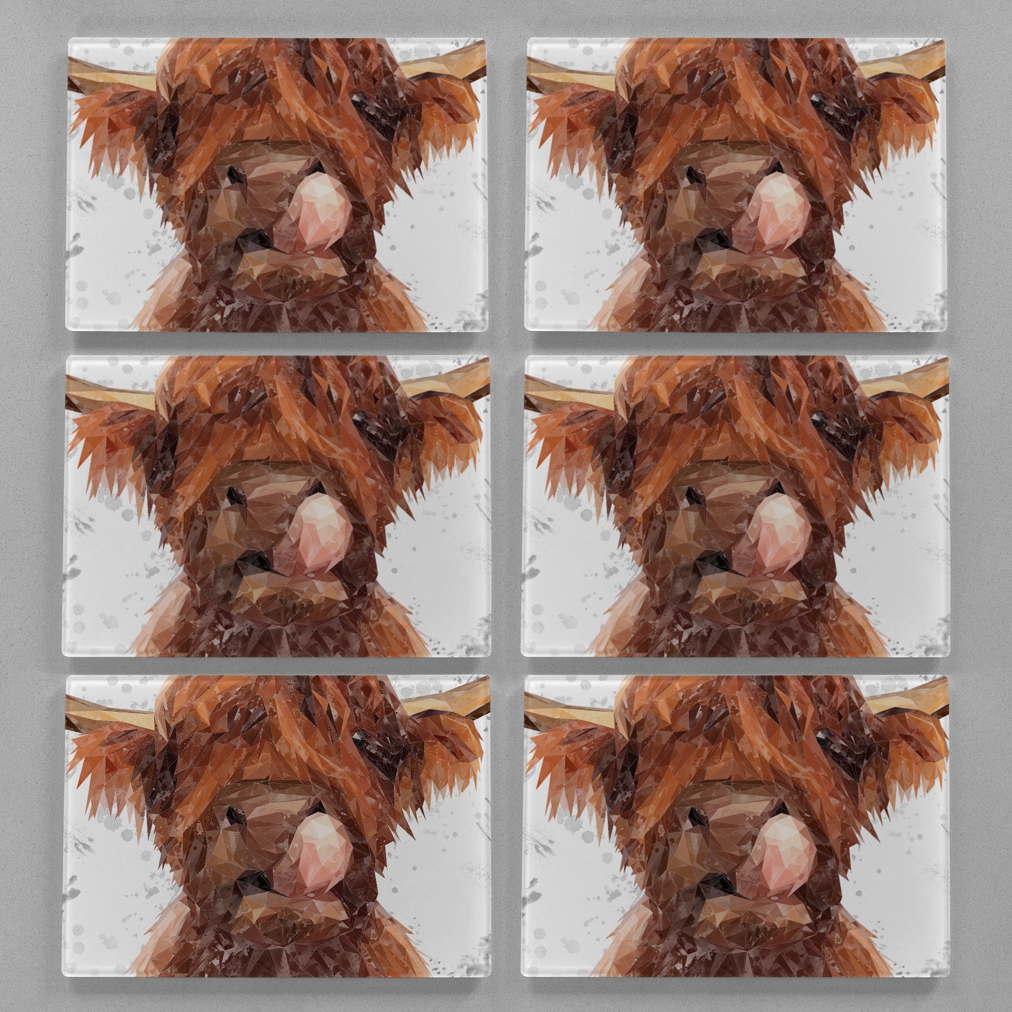 "Harry" The Highland Bull (Grey Background) Premium Glass Placemat