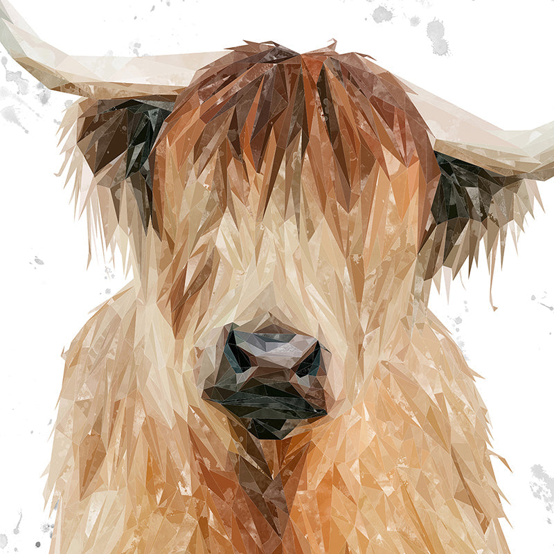 "Bernadette" The Highland Cow (Grey Background) Premium Glass Coasters