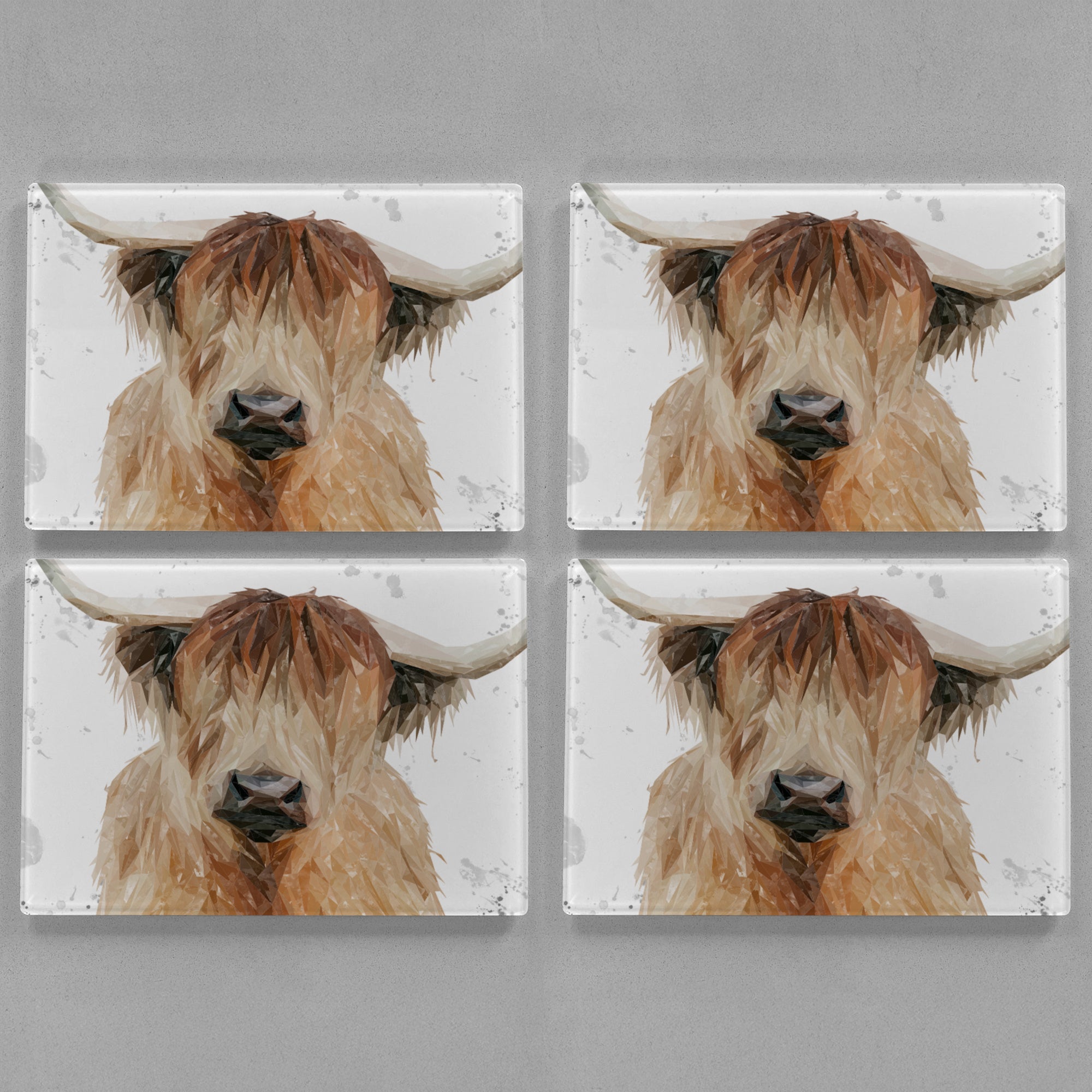 "Bernadette" The Highland Cow (Grey Background) Premium Glass Placemat