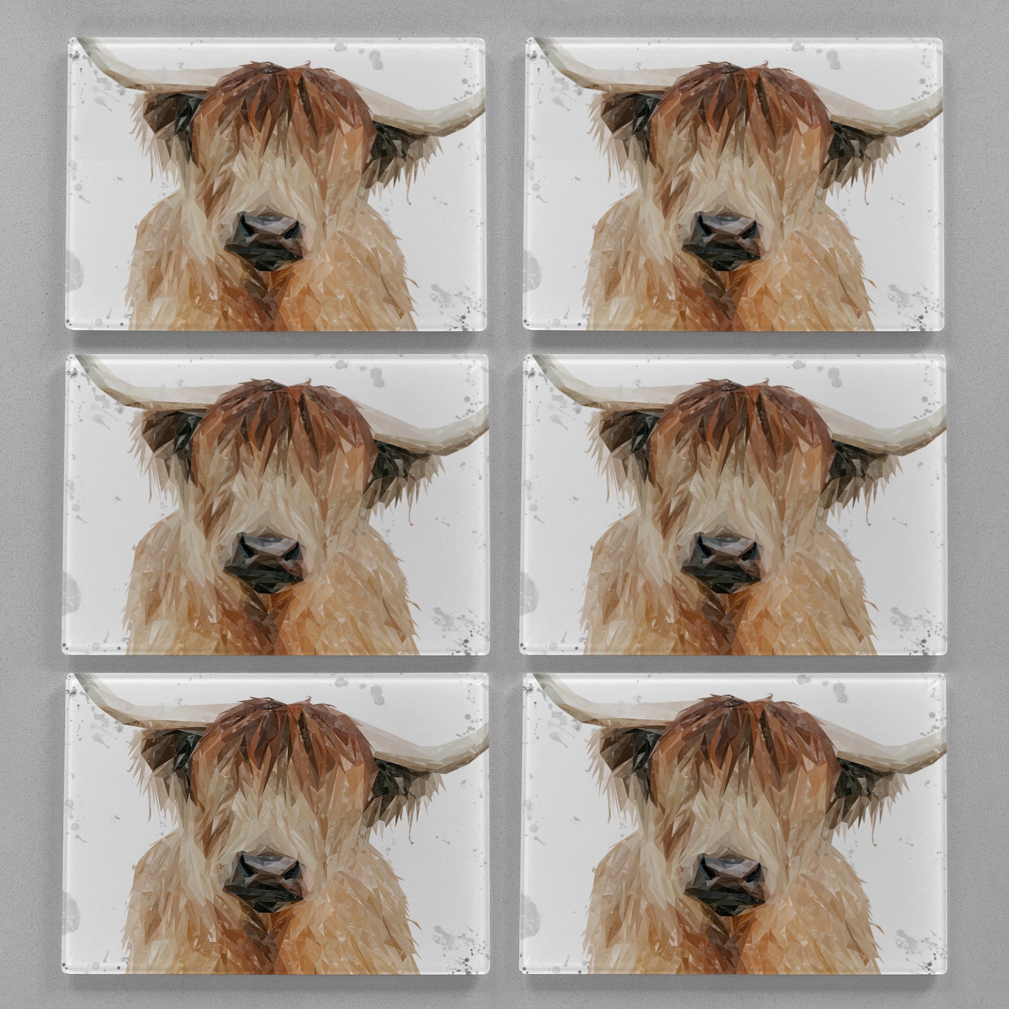 "Bernadette" The Highland Cow (Grey Background) Premium Glass Placemat