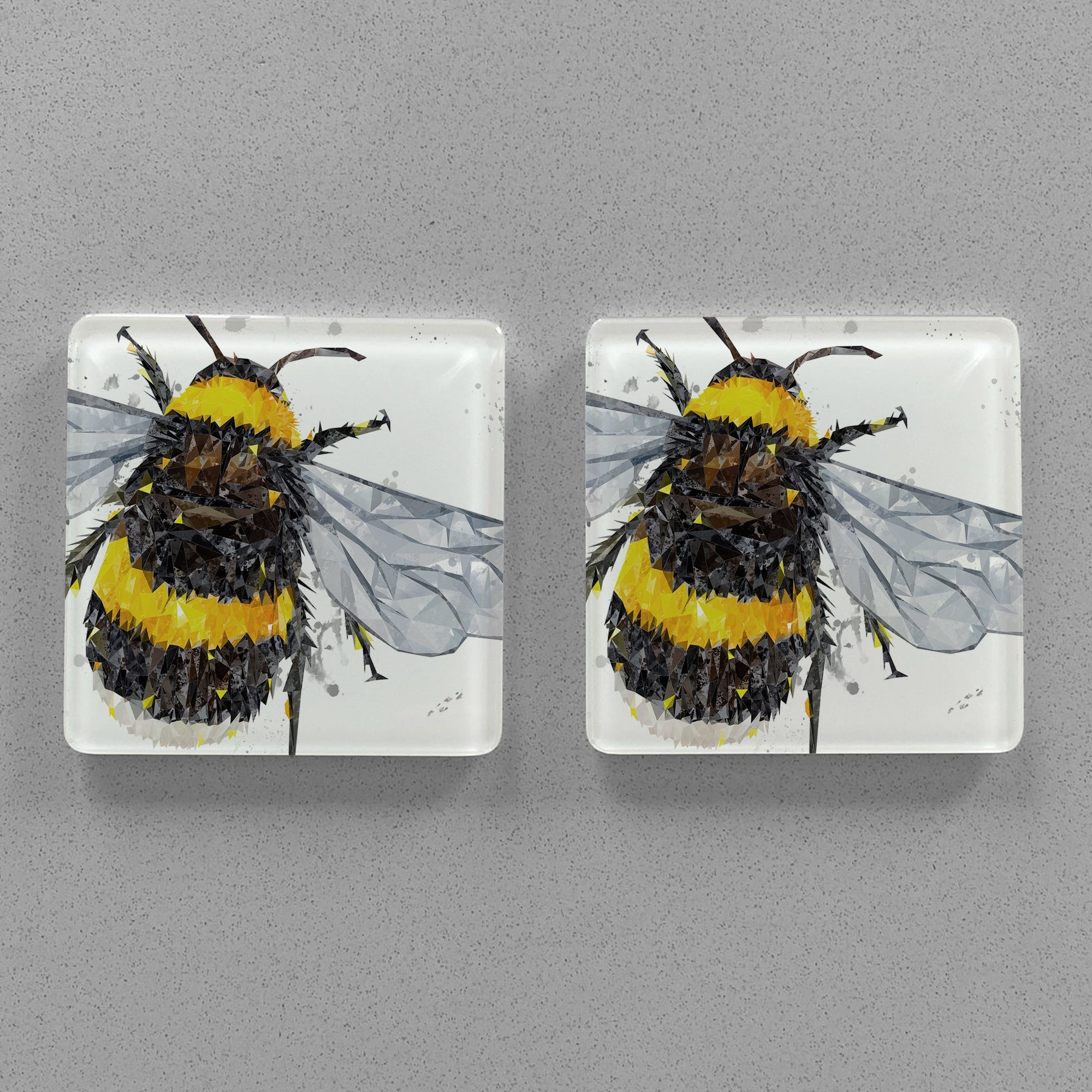 "The Bee" (Grey Background) Premium Glass Coasters