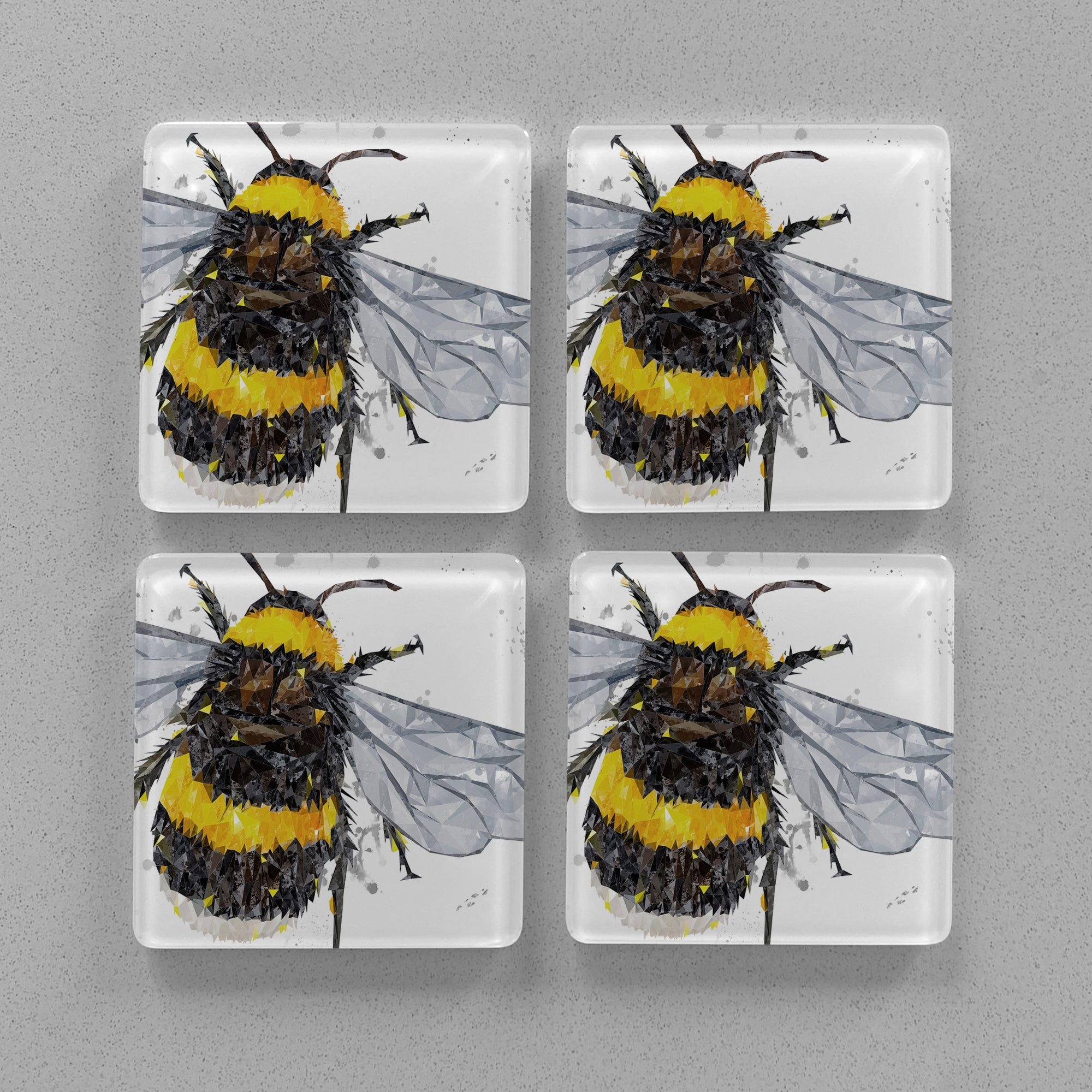 "The Bee" (Grey Background) Premium Glass Coasters
